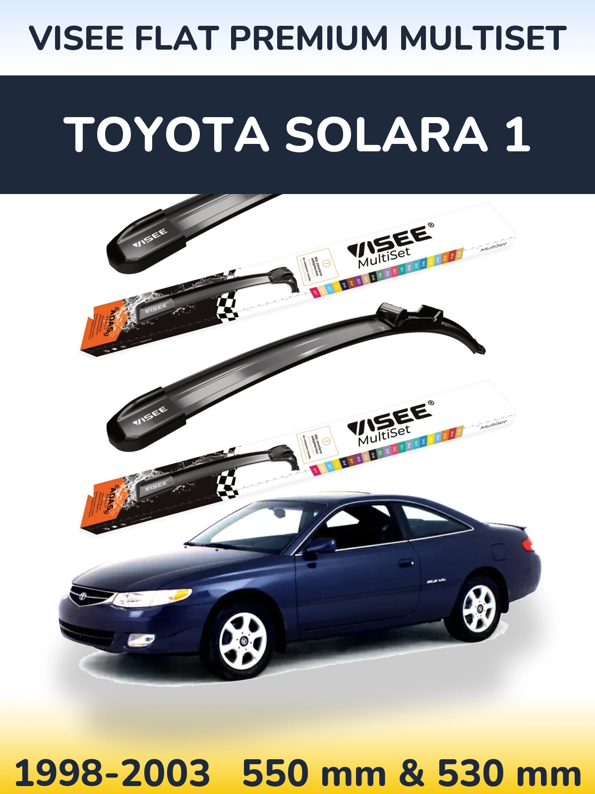 Front wiper blade set VISEE FLAT PREMIUM MultiSet 550 & 530 mm for Toyota Solara 1 1998-2003