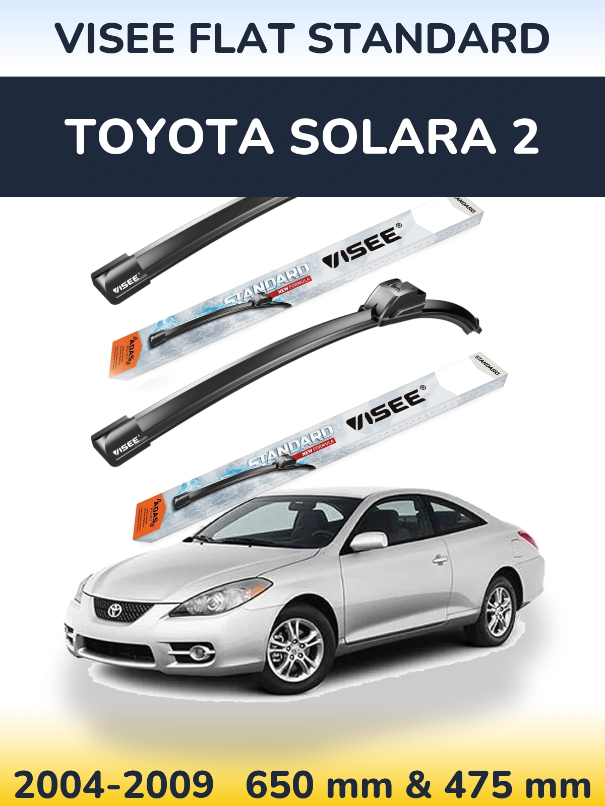 Комплект передних дворников VISEE FLAT STANDARD 650 & 475 мм для Toyota Solara 2 2004-2009
