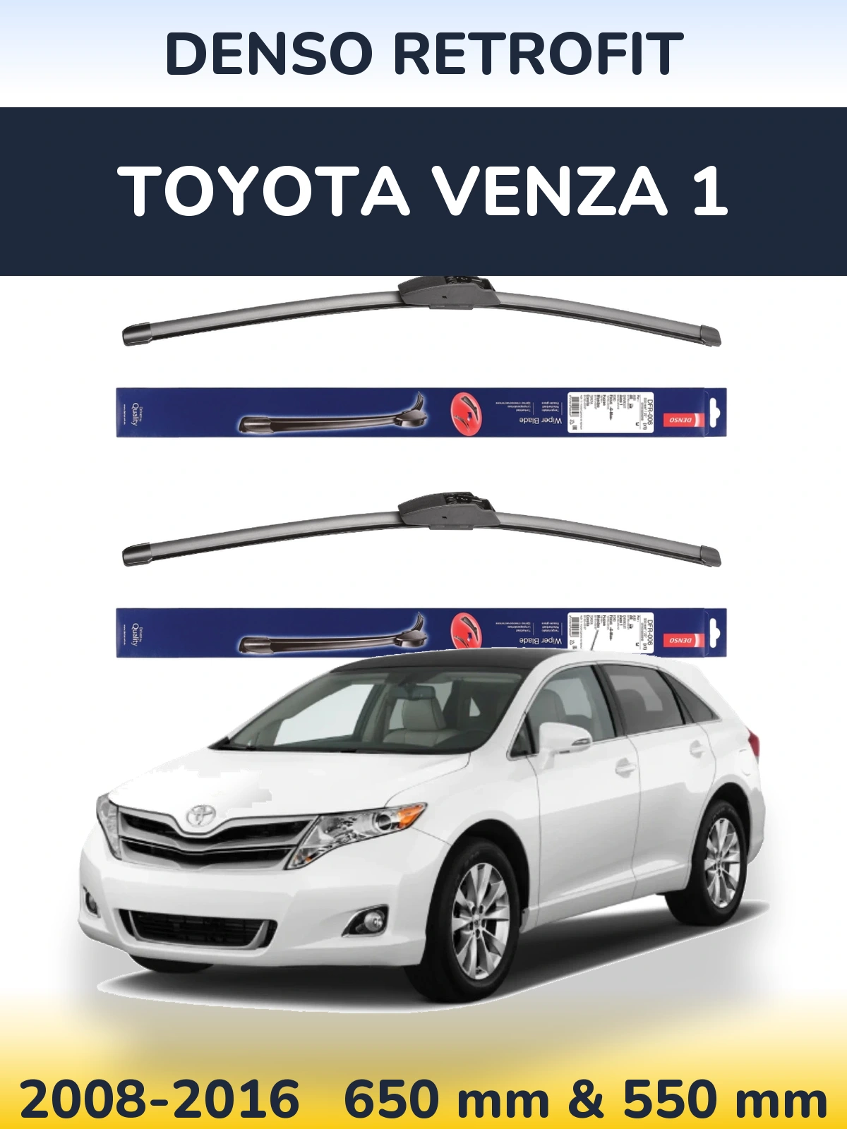 Komplet przednich wycieraczek Denso Retrofit 650 & 550 mm do Toyota Venza 1 2008-2016