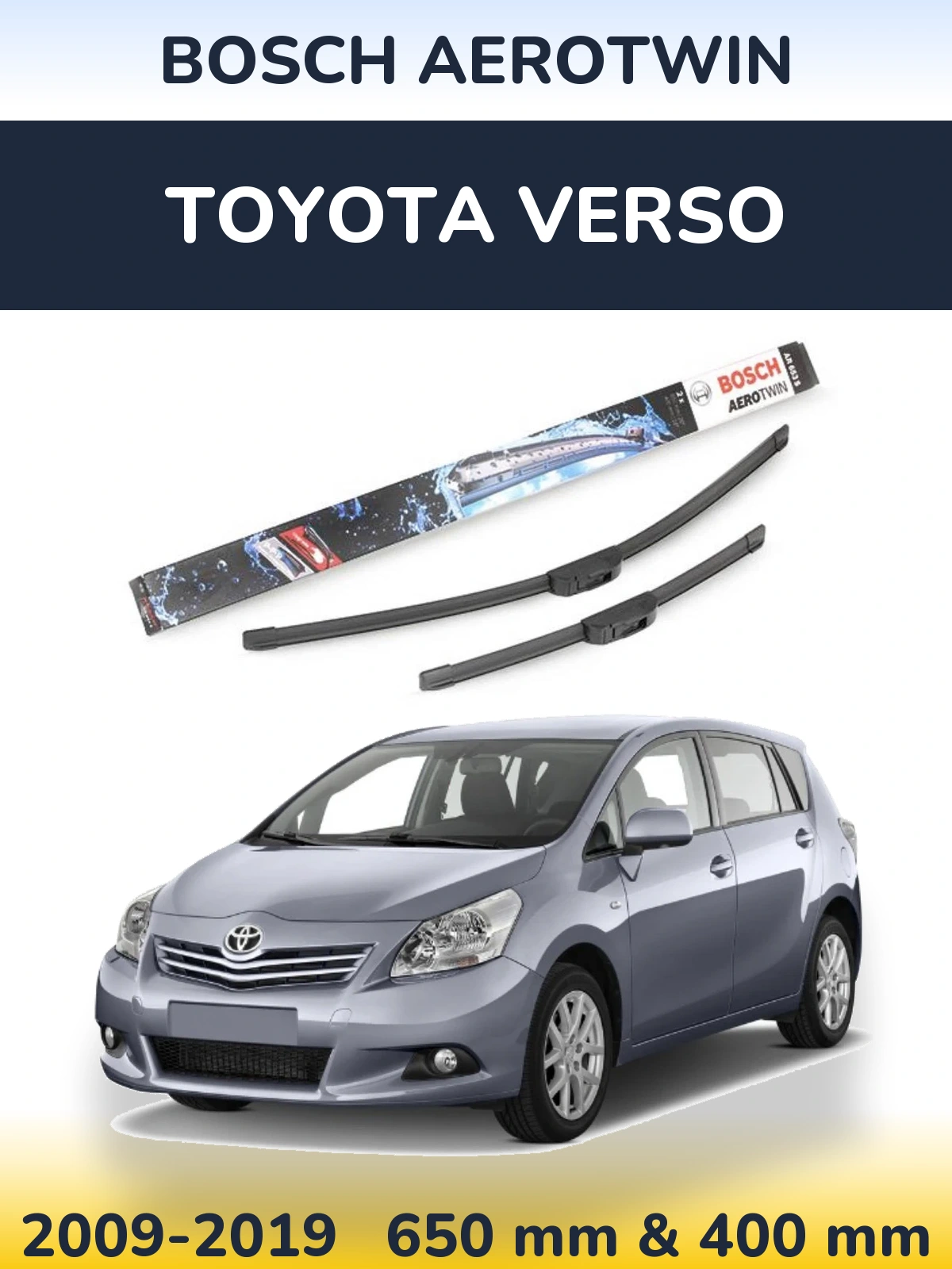 Комплект передних дворников BOSCH AeroTwin 650 & 400 мм для Toyota Verso 2009-2019