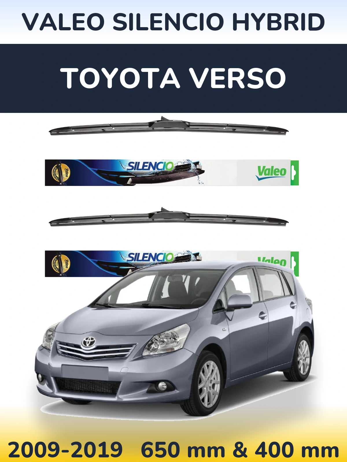 Komplet przednich wycieraczek Valeo Silencio Hybrid 650 & 400 mm do Toyota Verso 2009-2019