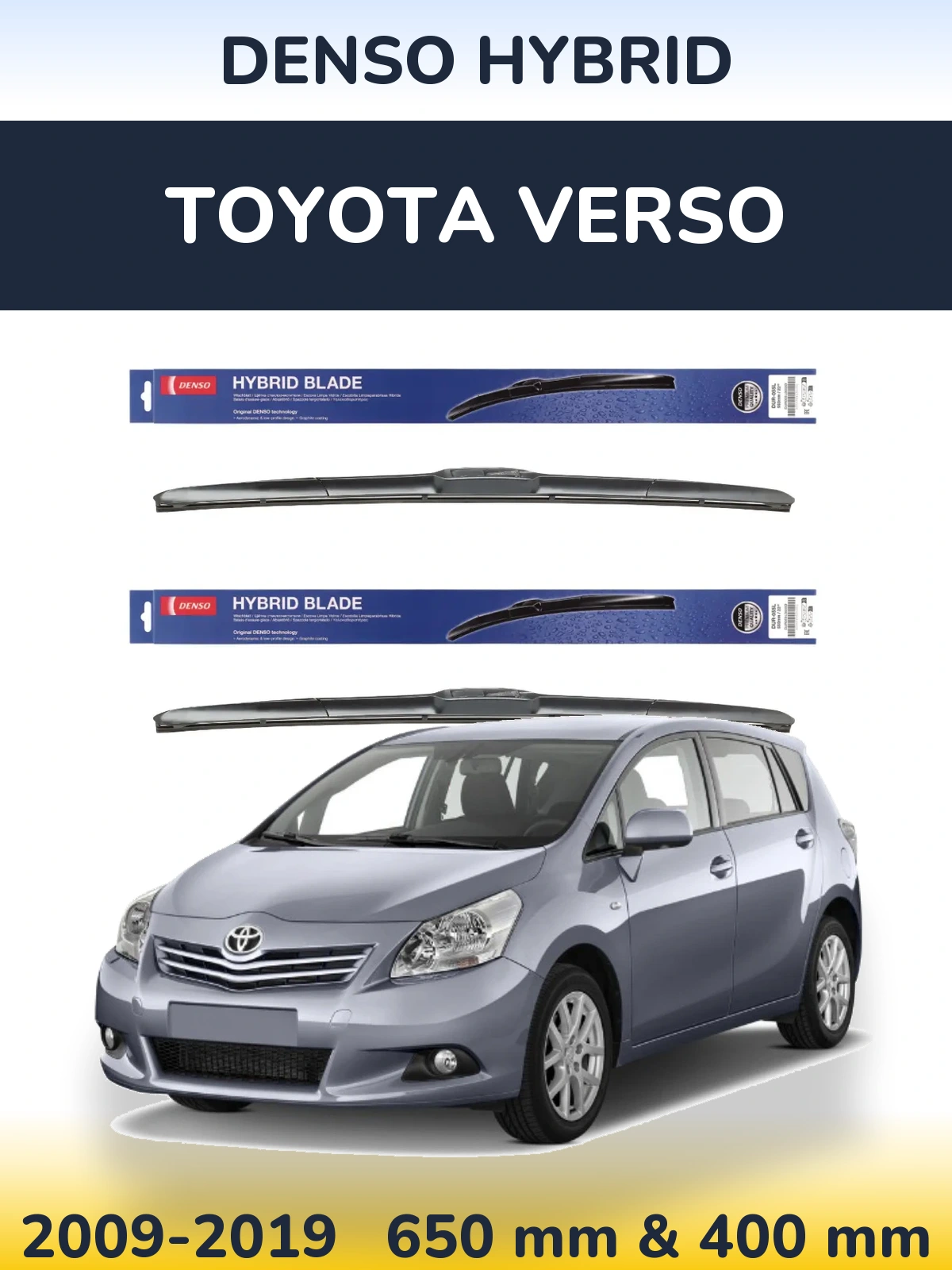 Komplet przednich wycieraczek Denso Hybrid 650 & 400 mm do Toyota Verso 2009-2019