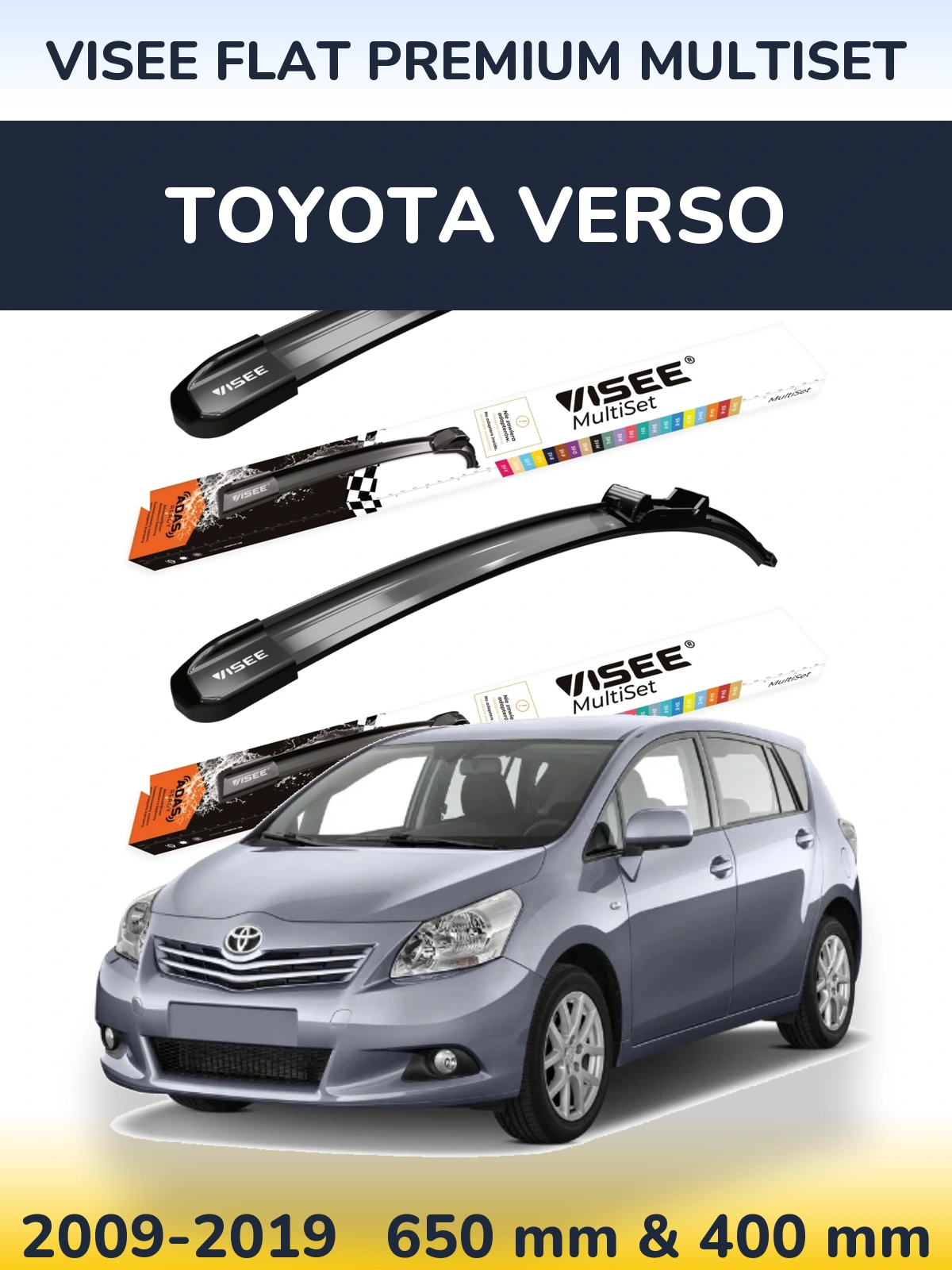 Front wiper blade set VISEE FLAT PREMIUM MultiSet 650 & 400 mm for Toyota Verso 2009-2019