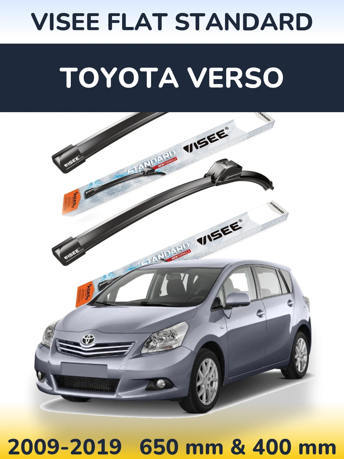 Komplet przednich wycieraczek VISEE FLAT STANDARD 650 & 400 mm do Toyota Verso 2009-2019