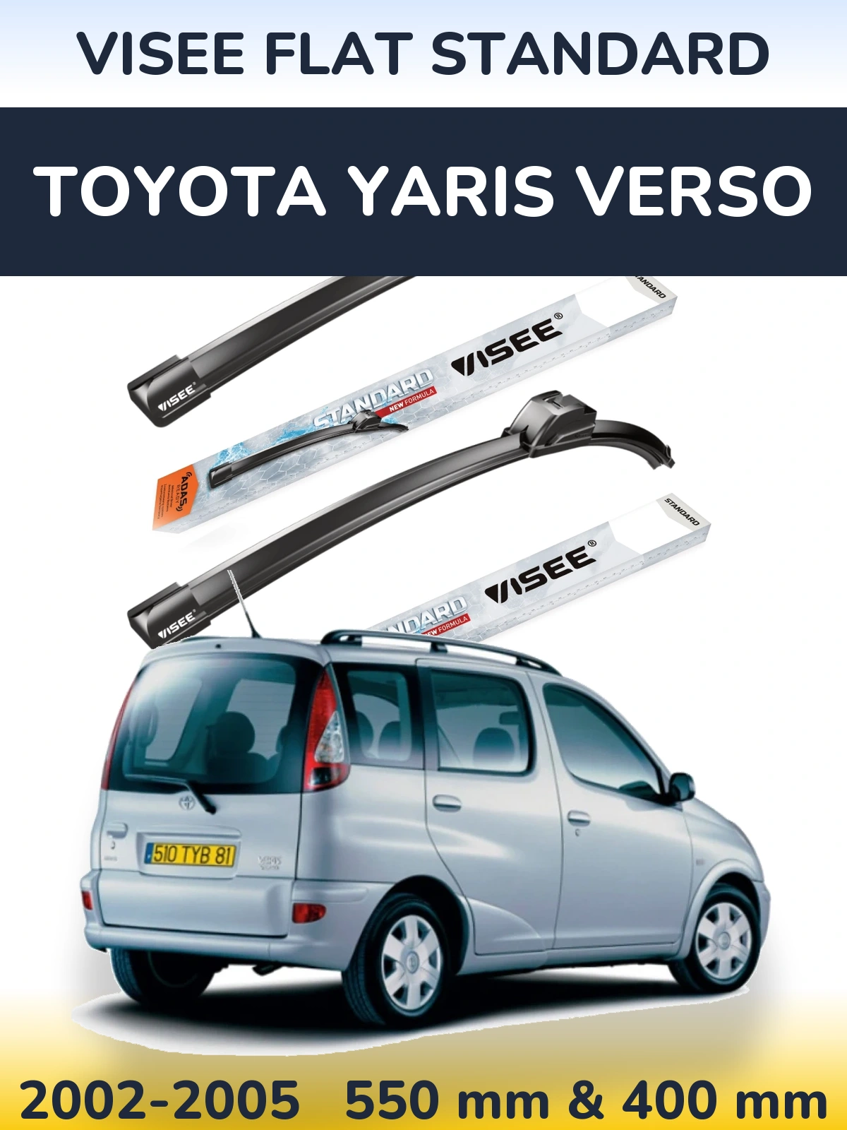 Комплект передних дворников VISEE FLAT STANDARD 550 & 400 мм для Toyota Yaris Verso 2002-2005