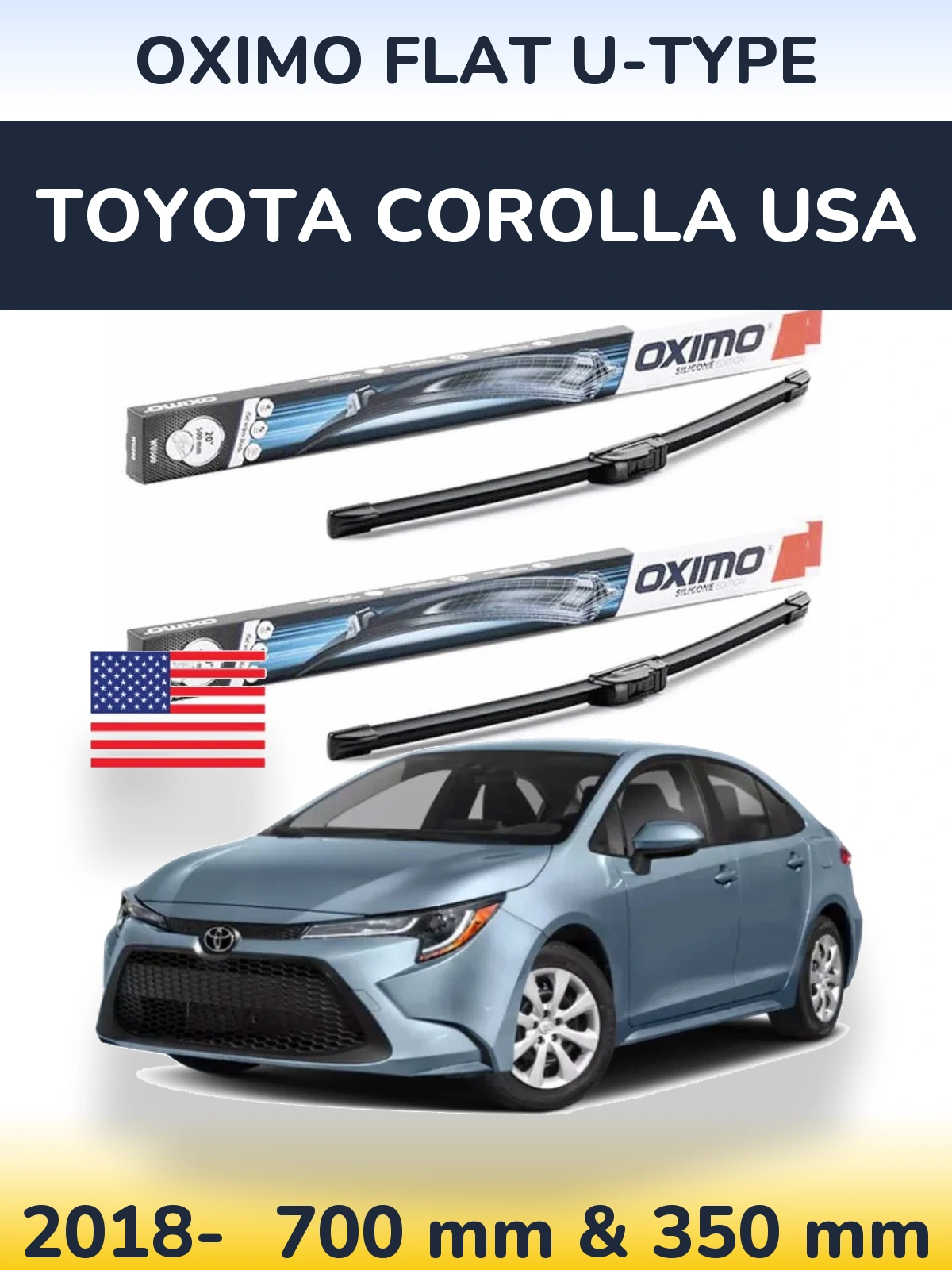 Komplet przednich wycieraczek Oximo Flat U-type 700 & 350 mm do Toyota Corolla USA 2018-2026