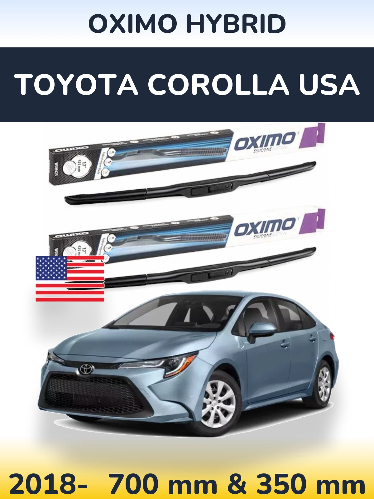 Komplet przednich wycieraczek Oximo Hybrid 700 & 350 mm do Toyota Corolla USA 2018-2026