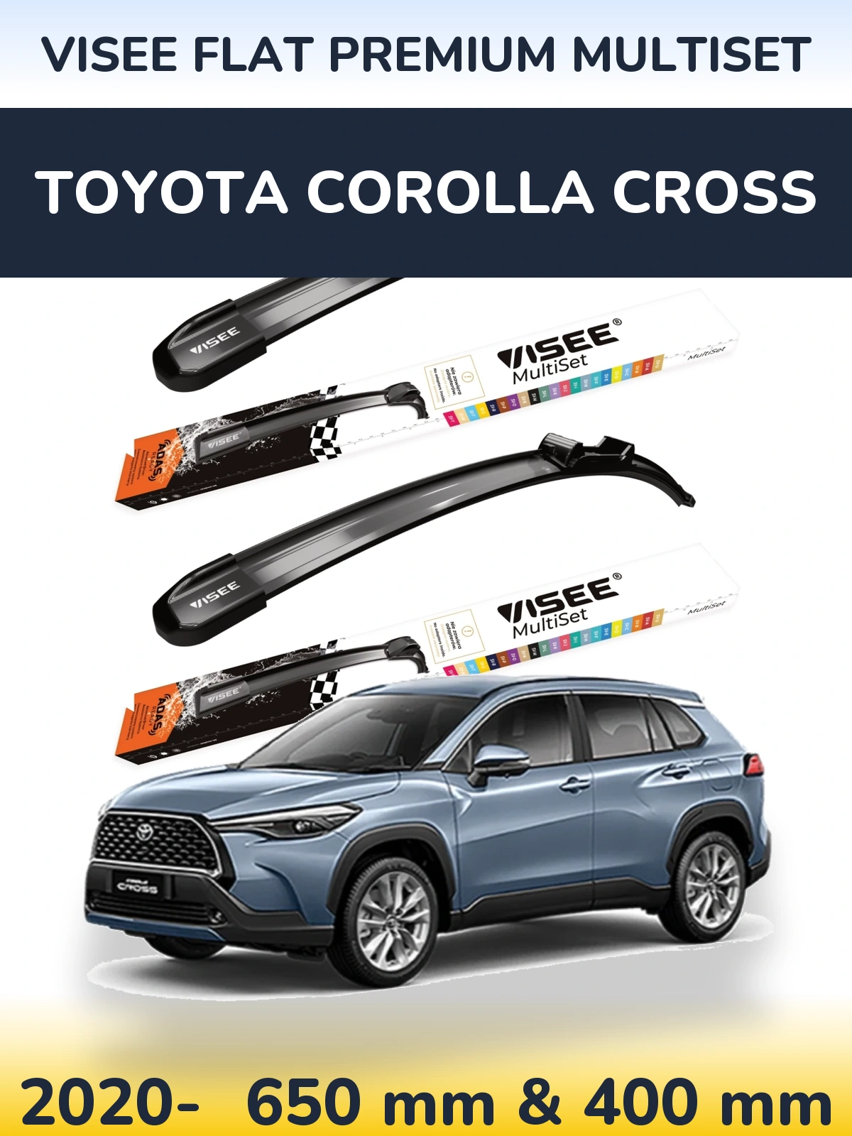 Комплект передних дворников VISEE FLAT PREMIUM MultiSet 650 & 400 мм для Toyota Corolla Cross 2020-2026