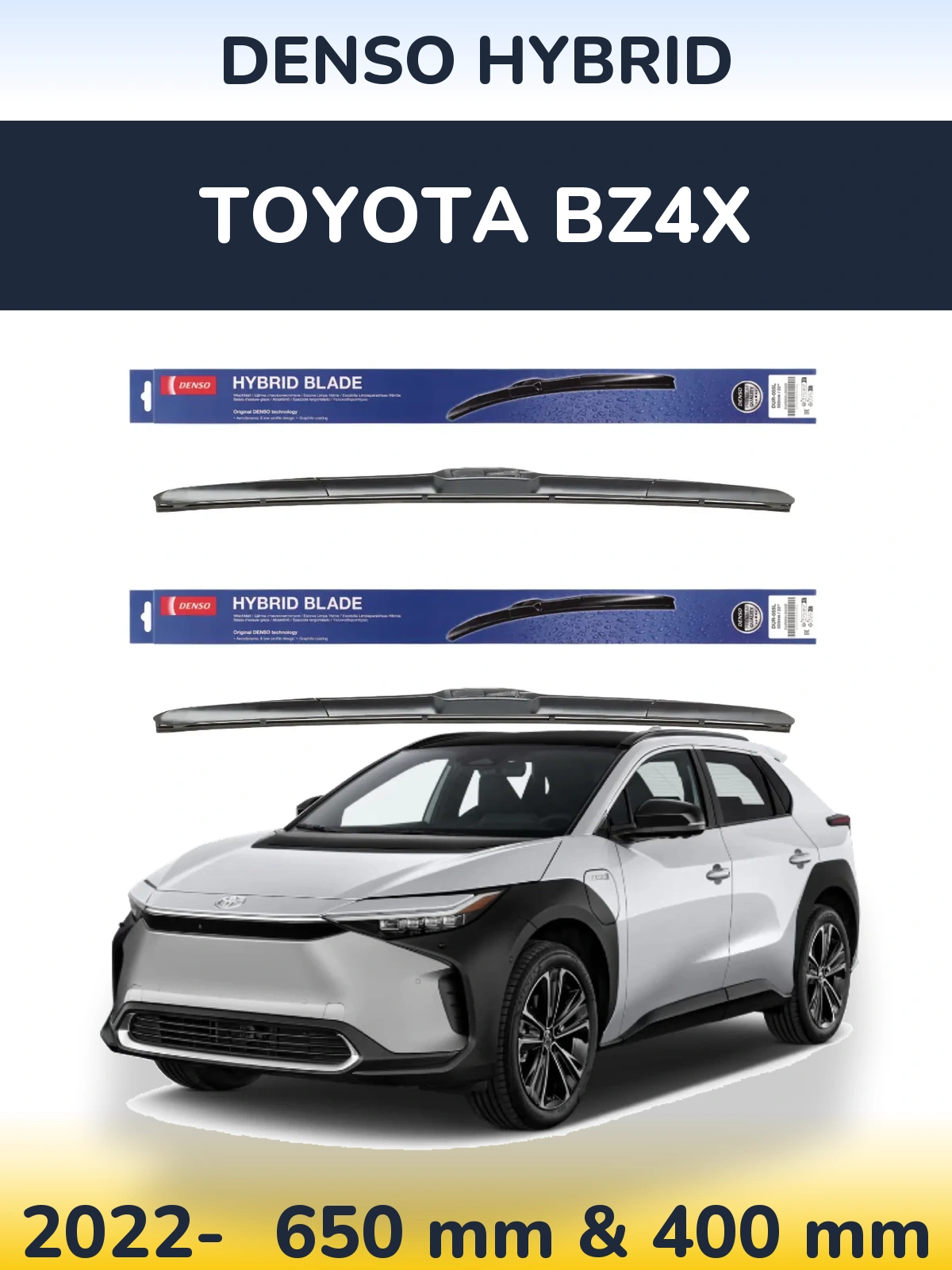 Комплект передних дворников Denso Hybrid 650 & 400 мм для Toyota bZ4X 2022-2026