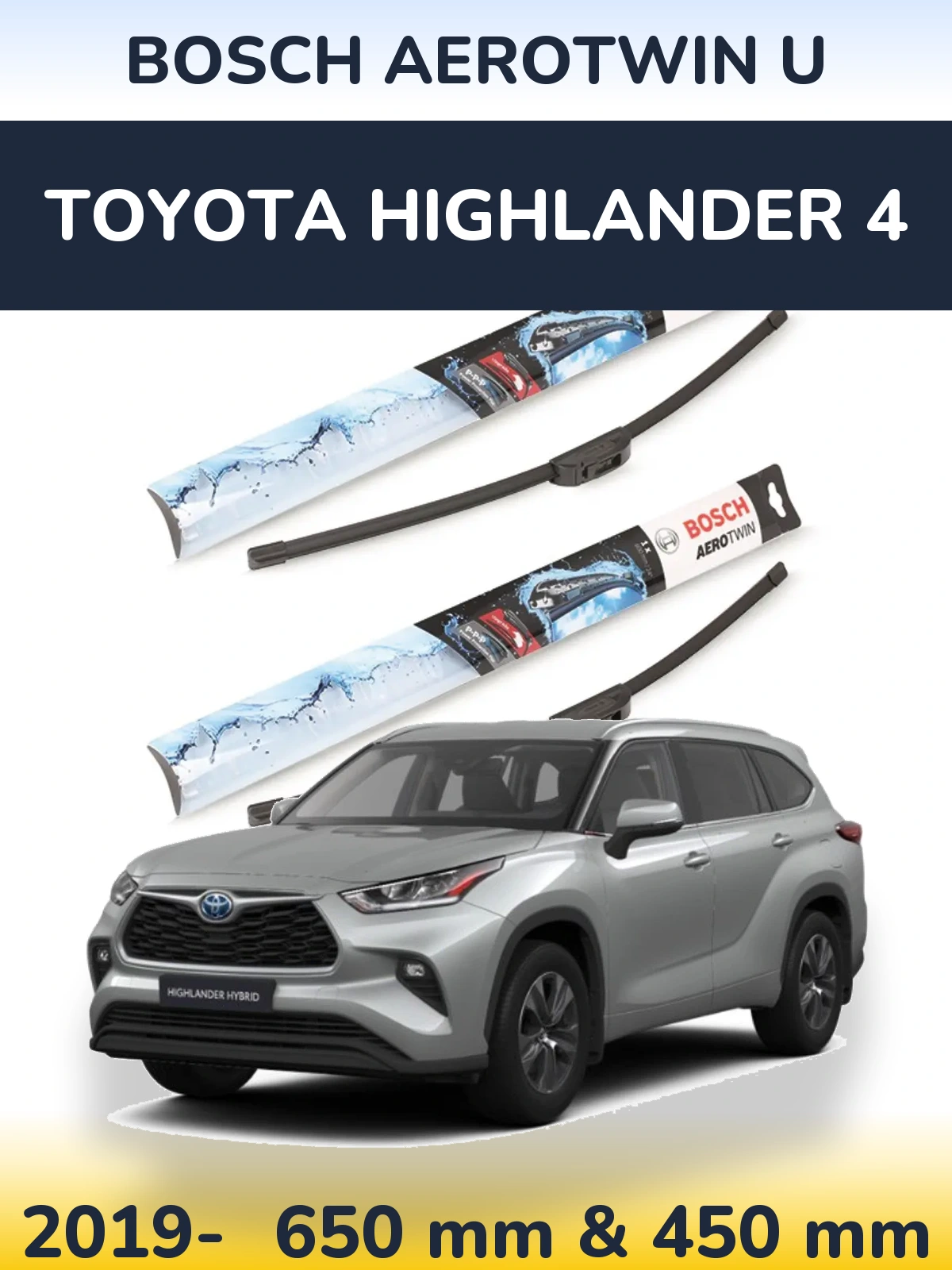 Komplet przednich wycieraczek BOSCH AeroTwin U 650 & 450 mm do Toyota Highlander 4 2019-2026
