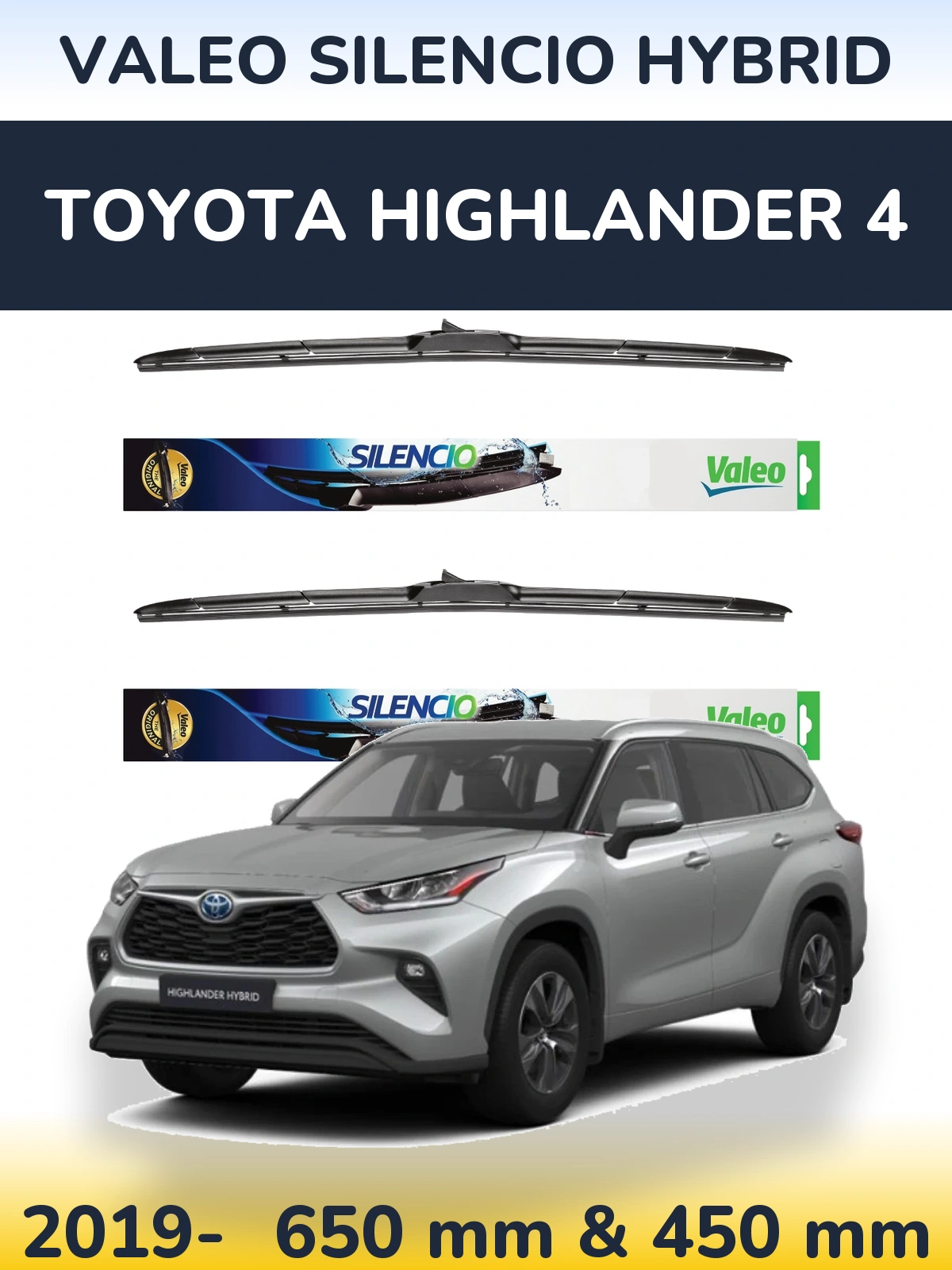 Комплект передних дворников Valeo Silencio Hybrid 650 & 450 мм для Toyota Highlander 4 2019-2026