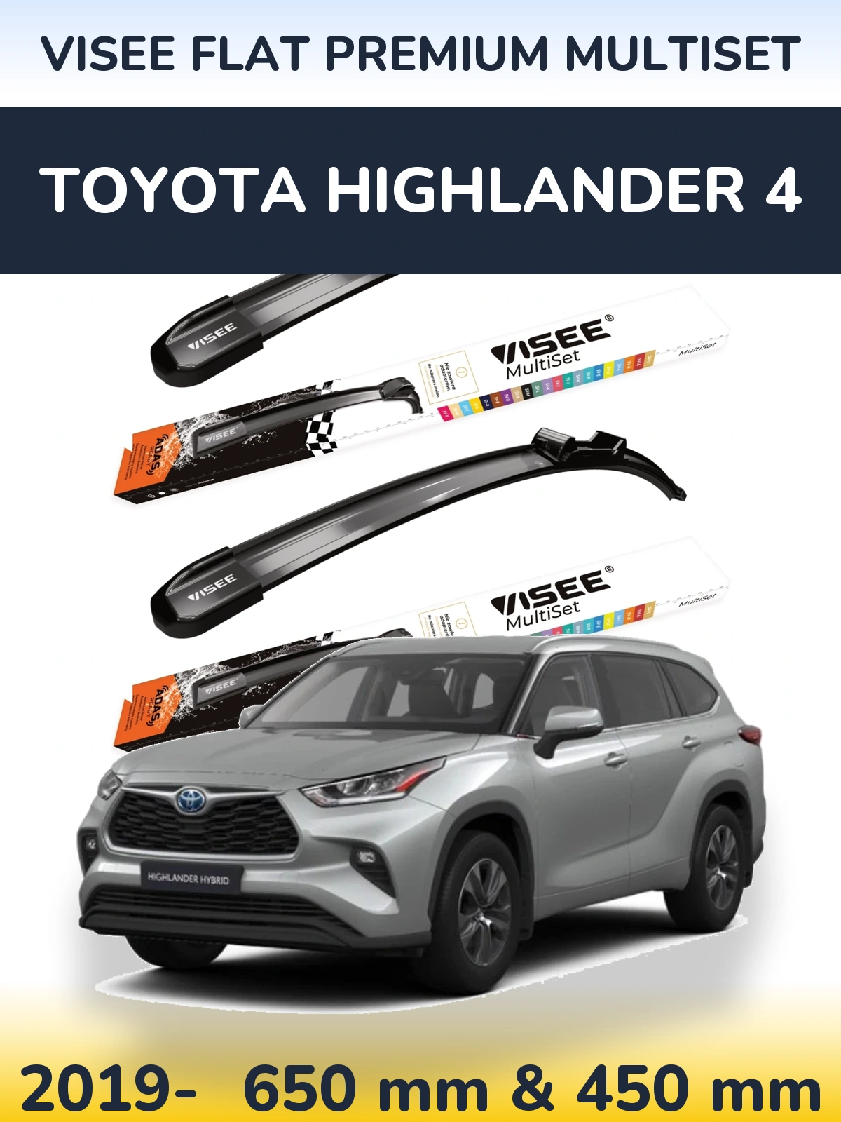 Комплект передних дворников VISEE FLAT PREMIUM MultiSet 650 & 450 мм для Toyota Highlander 4 2019-2026