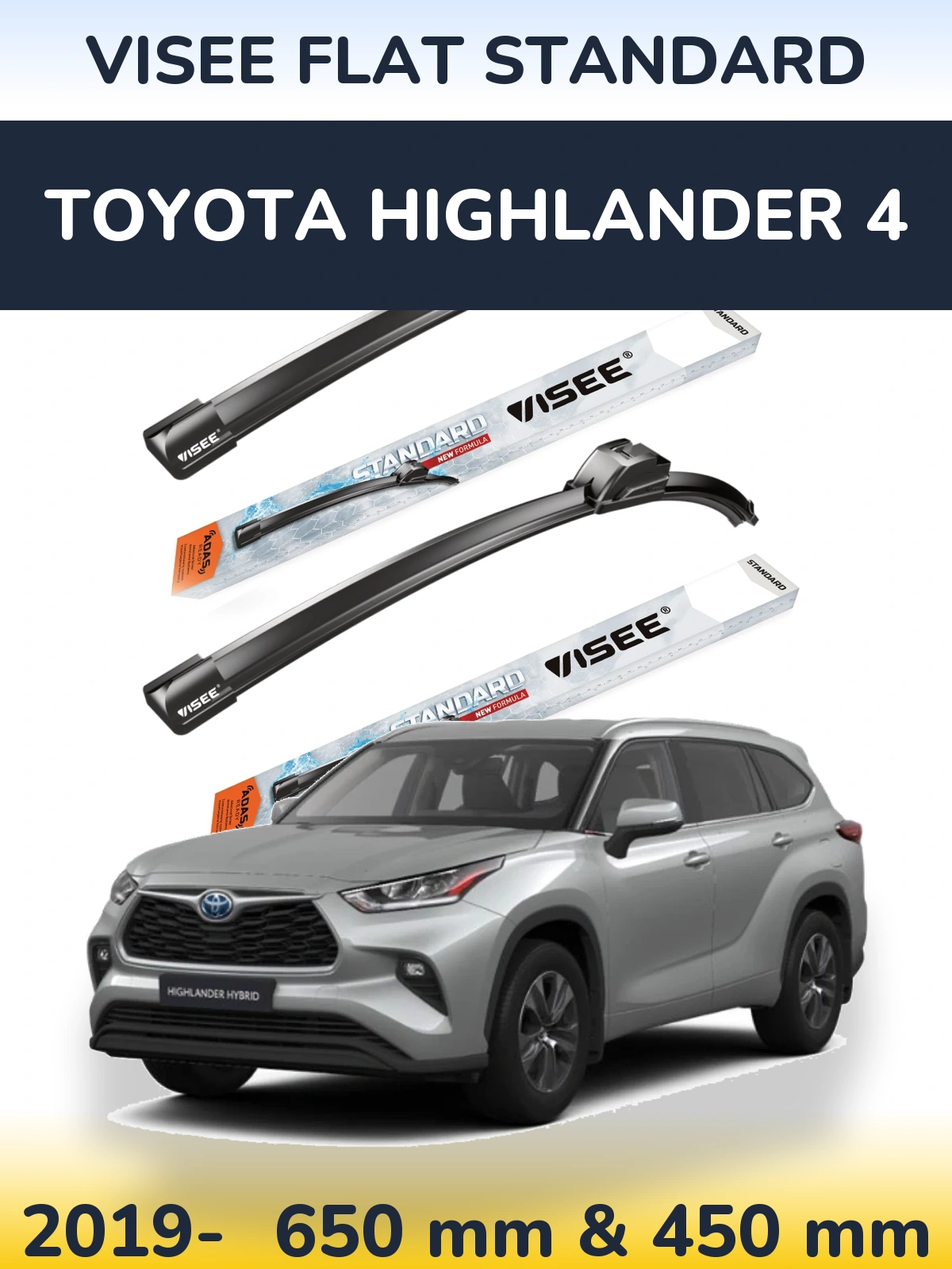 Komplet przednich wycieraczek VISEE FLAT STANDARD 650 & 450 mm do Toyota Highlander 4 2019-2026
