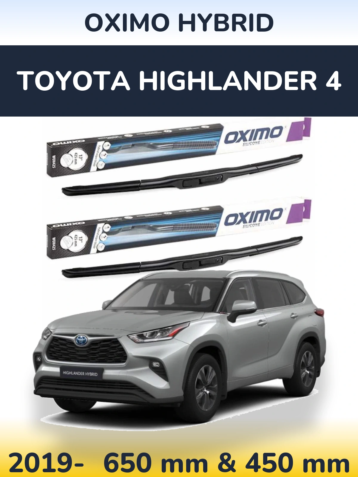 Komplet przednich wycieraczek Oximo Hybrid 650 & 450 mm do Toyota Highlander 4 2019-2026