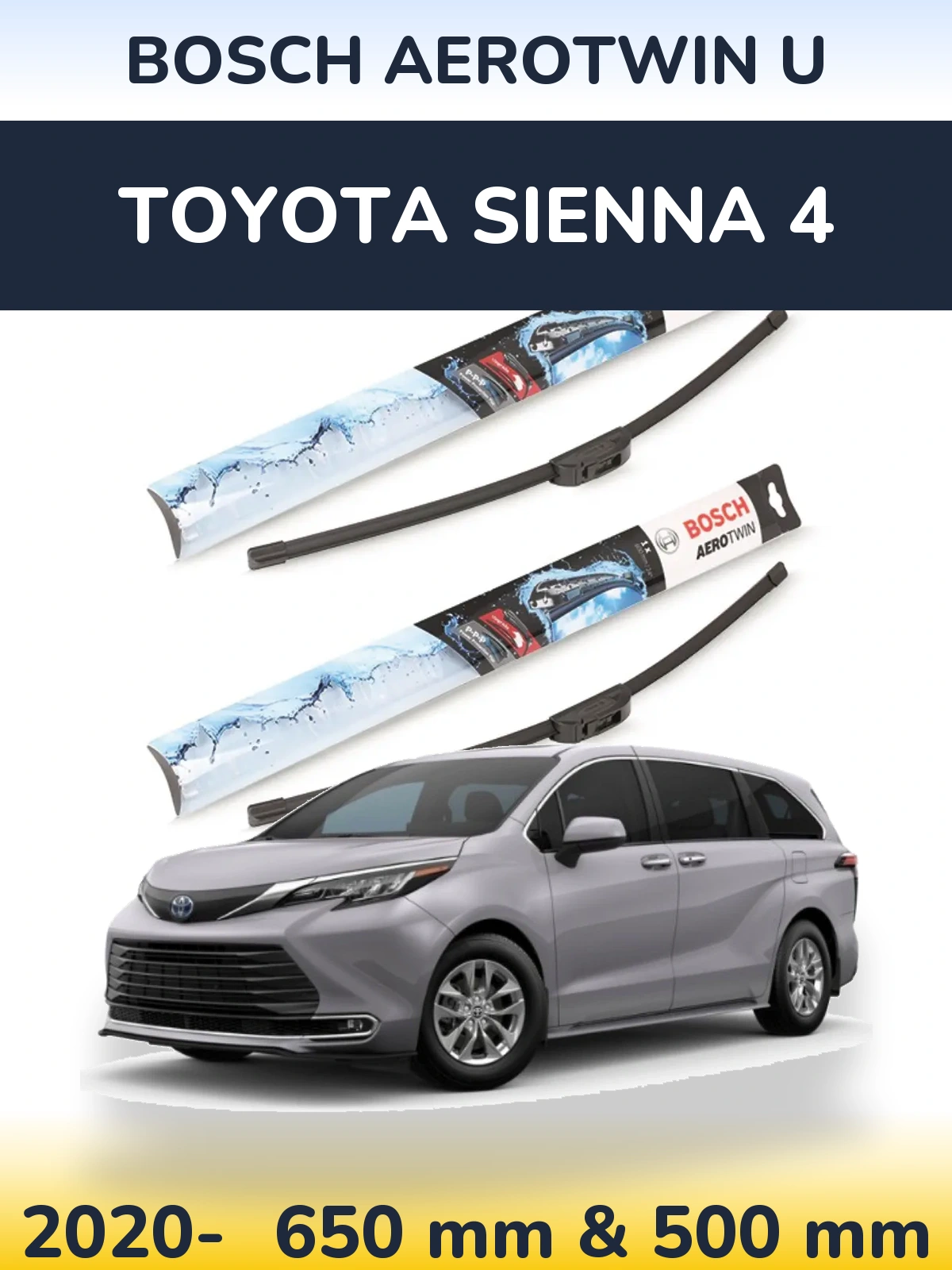 Komplet przednich wycieraczek BOSCH AeroTwin U 650 & 500 mm do Toyota Sienna 4 2020-2026
