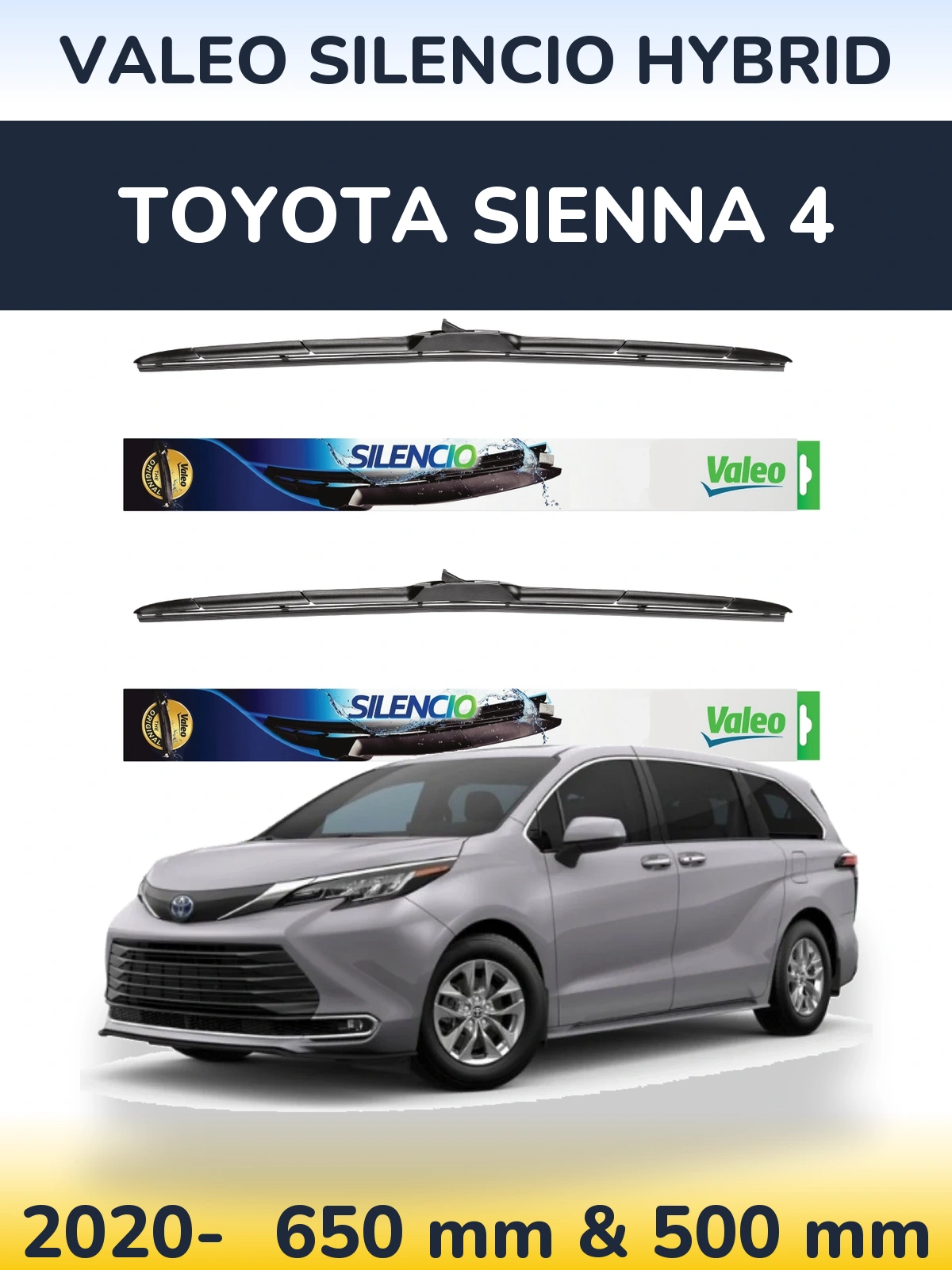 Комплект передних дворников Valeo Silencio Hybrid 650 & 500 мм для Toyota Sienna 4 2020-2026