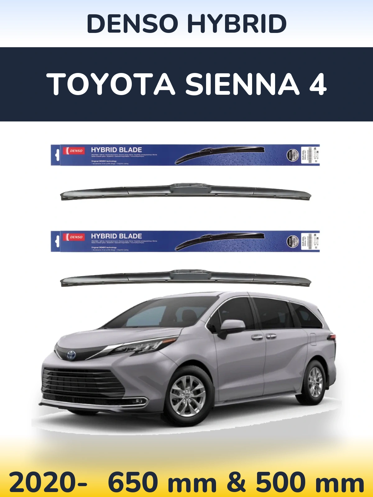 Komplet przednich wycieraczek Denso Hybrid 650 & 500 mm do Toyota Sienna 4 2020-2026