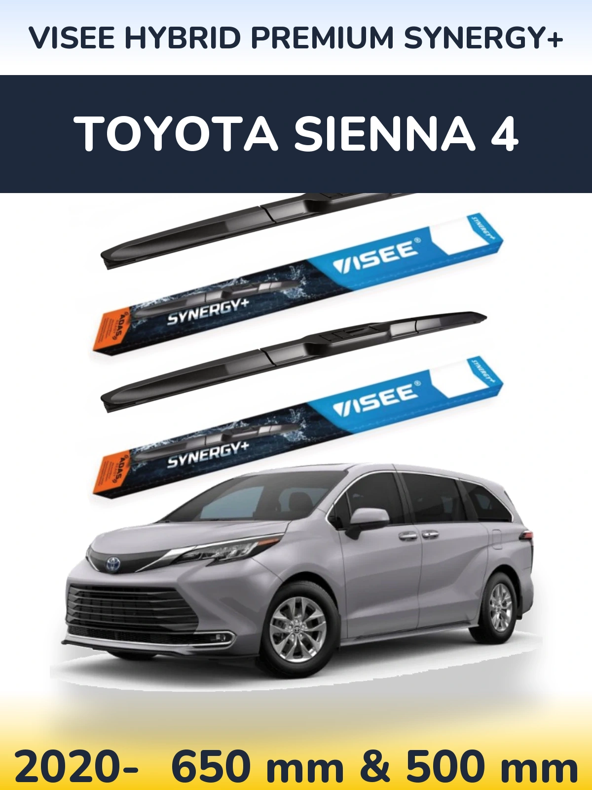 Komplet przednich wycieraczek VISEE HYBRID PREMIUM SYNERGY+ 650 & 500 mm do Toyota Sienna 4 2020-2026