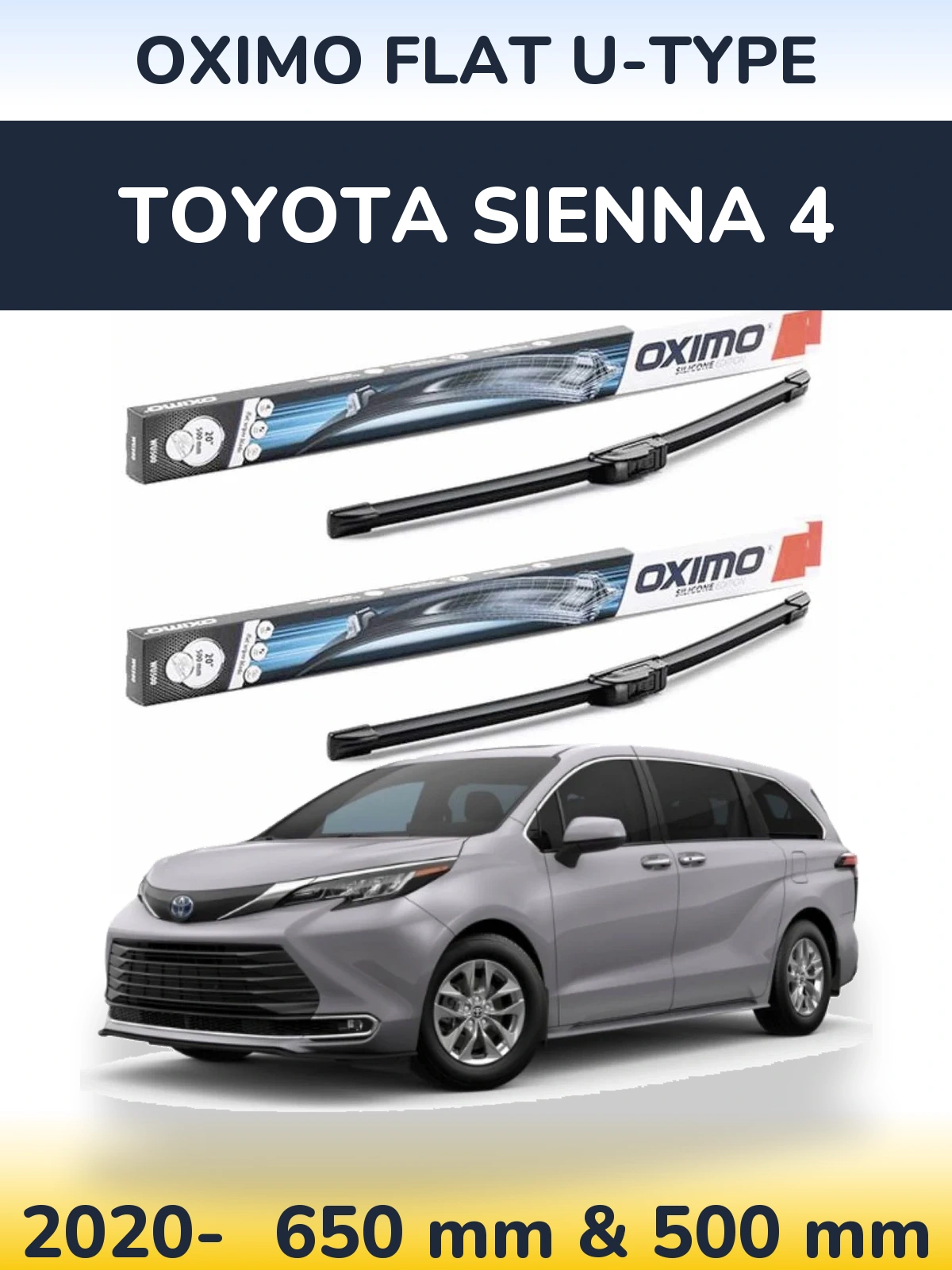Komplet przednich wycieraczek Oximo Flat U-type 650 & 500 mm do Toyota Sienna 4 2020-2026