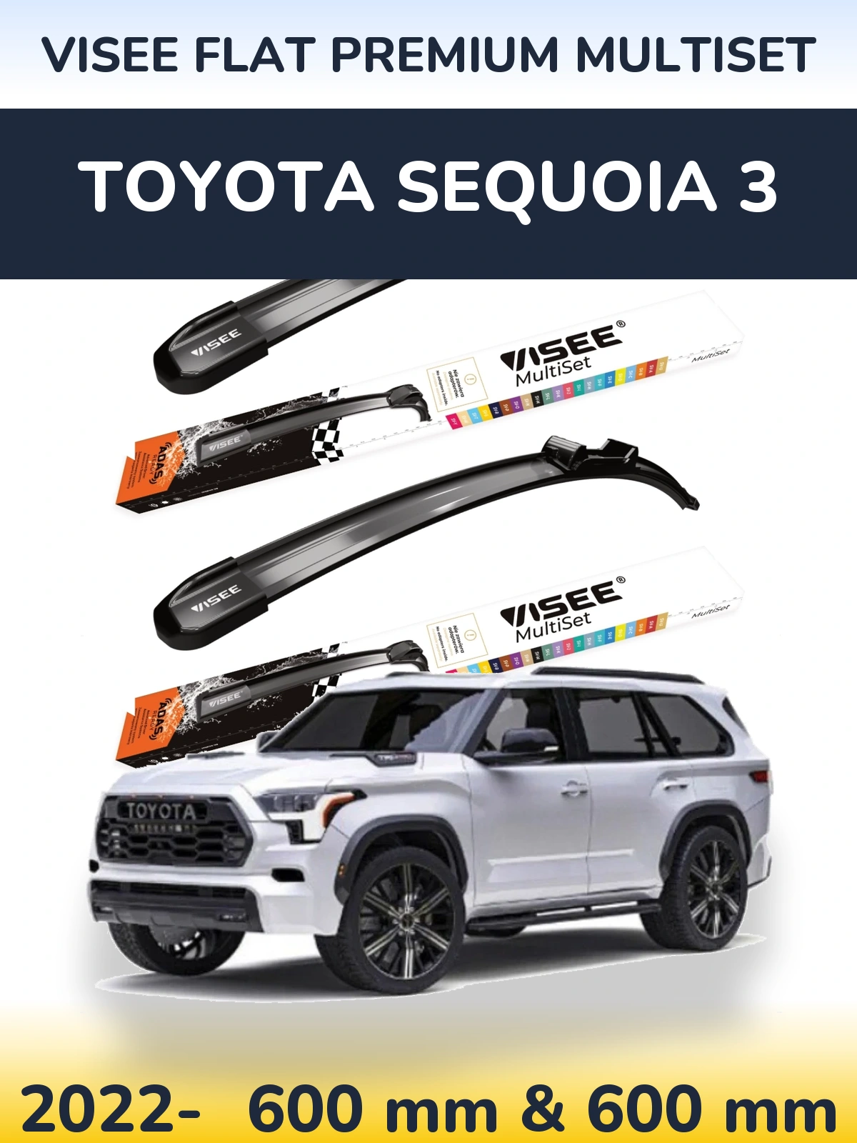 Komplet przednich wycieraczek VISEE FLAT PREMIUM MultiSet 600 & 600 mm do Toyota Sequoia 3 2022-2026