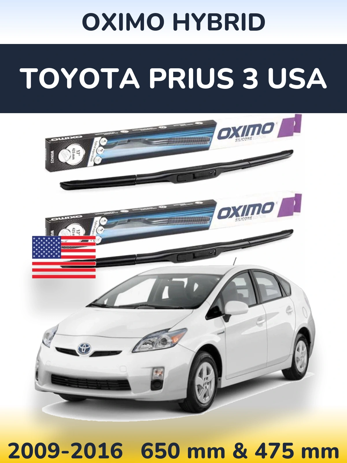 Komplet przednich wycieraczek Oximo Hybrid 650 & 475 mm do Toyota Prius 3 USA 2009-2016