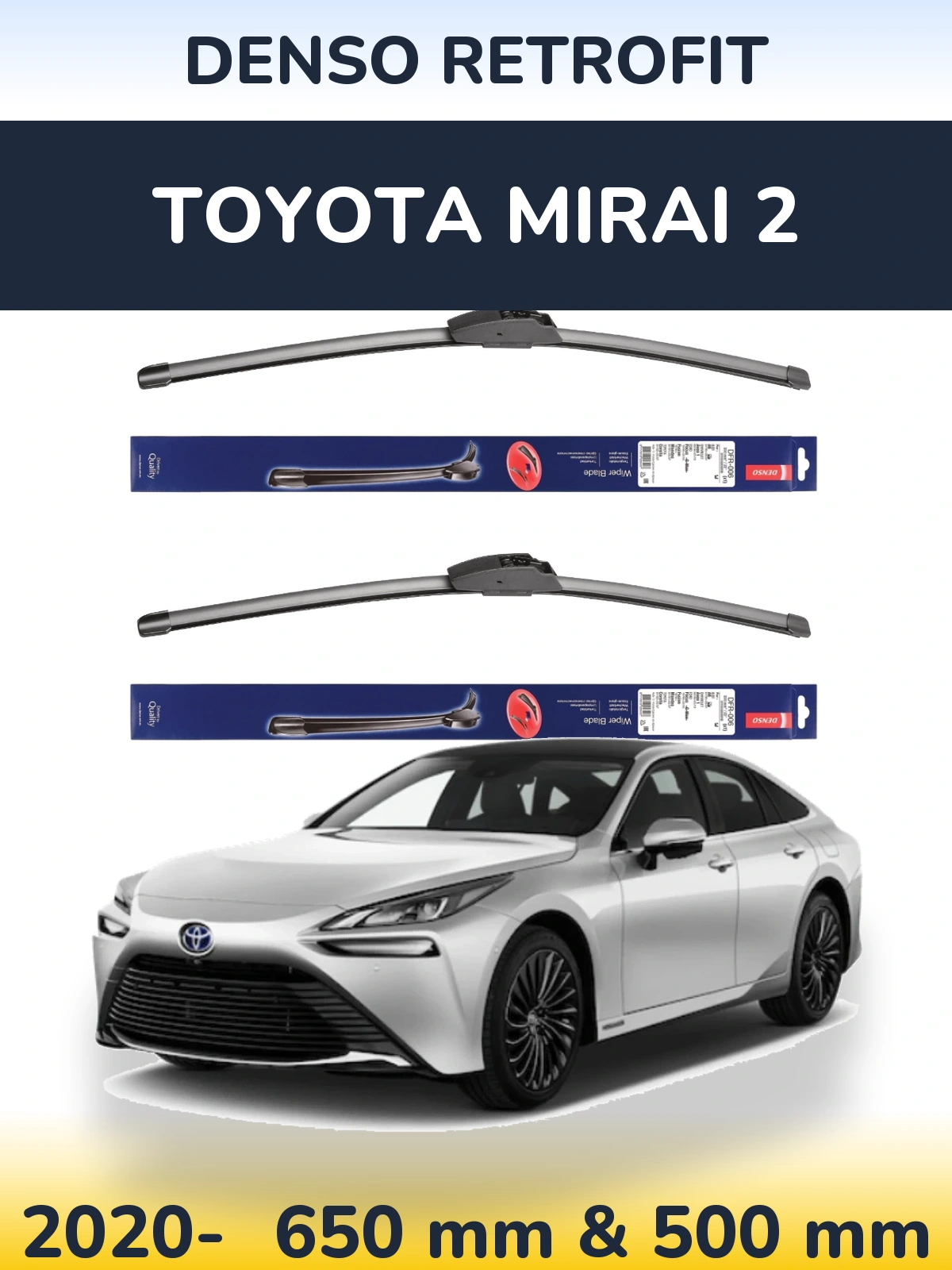 Комплект передних дворников Denso Retrofit 650 & 500 мм для Toyota Mirai 2 2020-2026