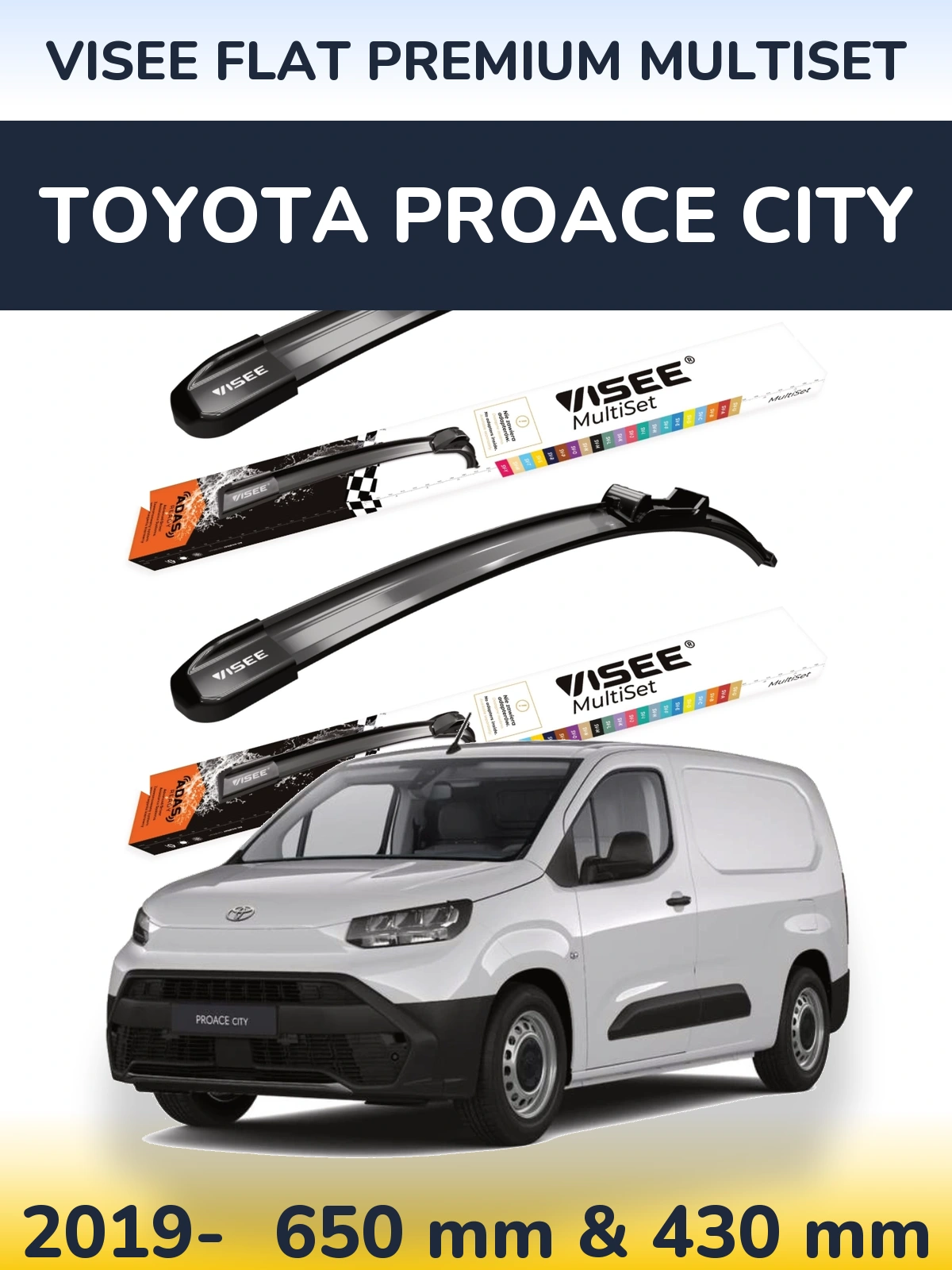 Komplet przednich wycieraczek VISEE FLAT PREMIUM MultiSet 650 & 430 mm do Toyota ProAce City 2019-2026