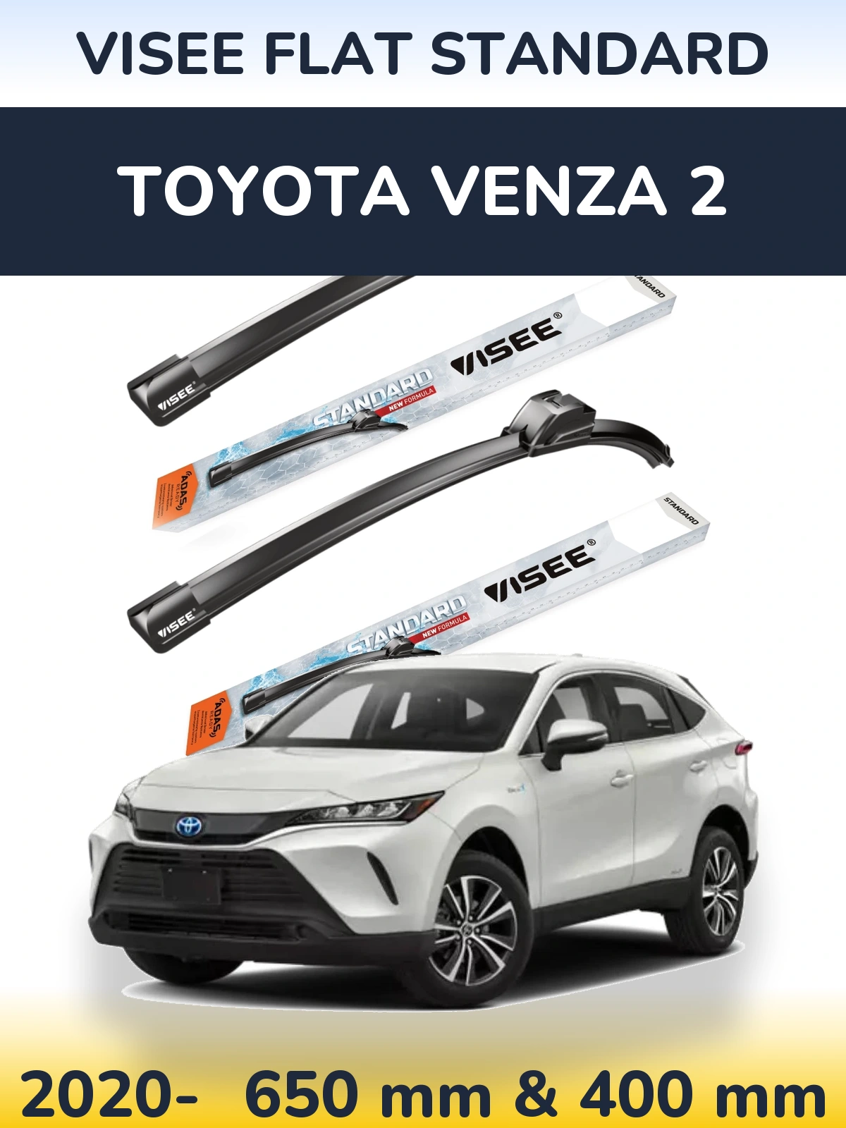 Комплект передних дворников VISEE FLAT STANDARD 650 & 400 мм для Toyota Venza 2 2020-2026