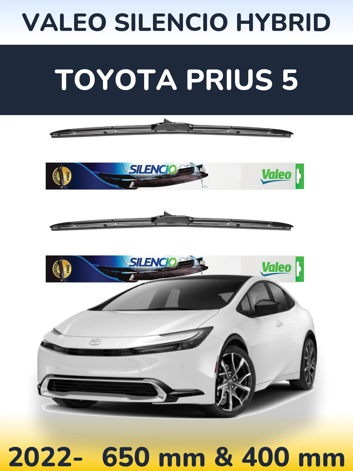 Komplet przednich wycieraczek Valeo Silencio Hybrid 650 & 400 mm do Toyota Prius 5 2022-2026