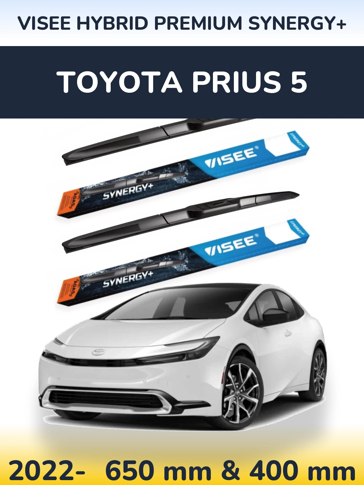 Komplet przednich wycieraczek VISEE HYBRID PREMIUM SYNERGY+ 650 & 400 mm do Toyota Prius 5 2022-2026