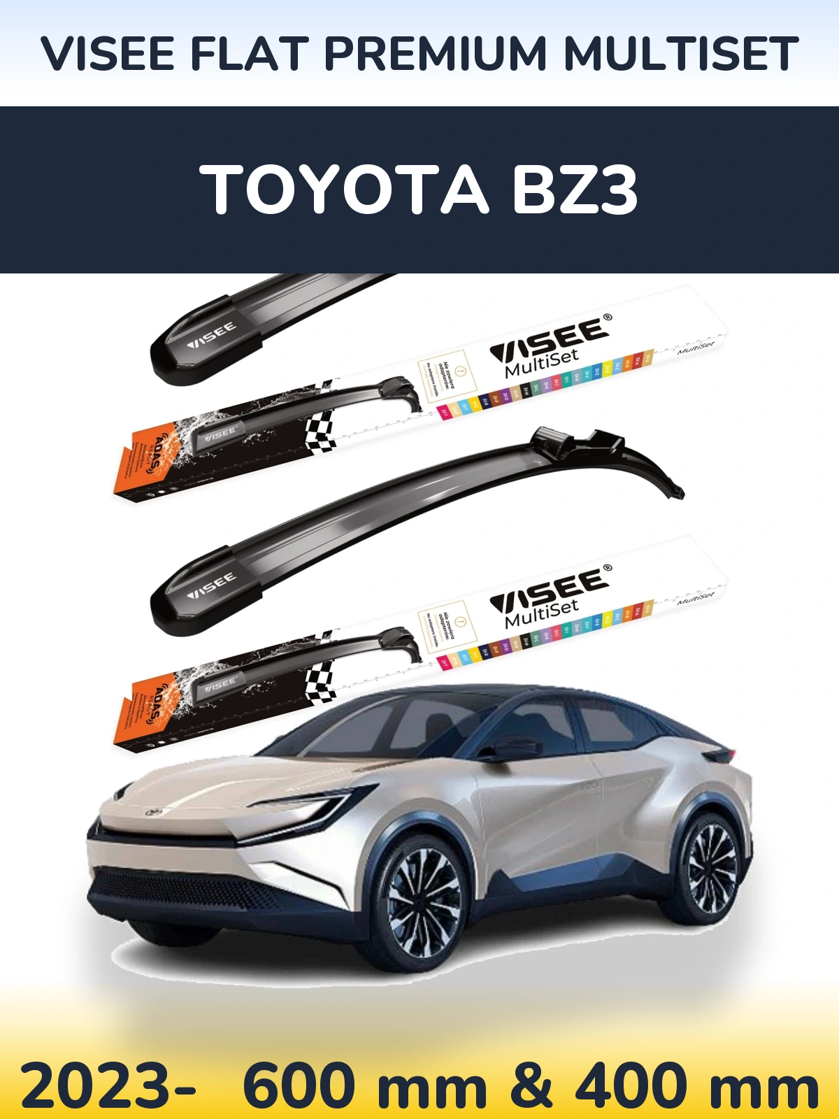 Front wiper blade set VISEE FLAT PREMIUM MultiSet 600 & 400 mm for Toyota bZ3 2023-2026