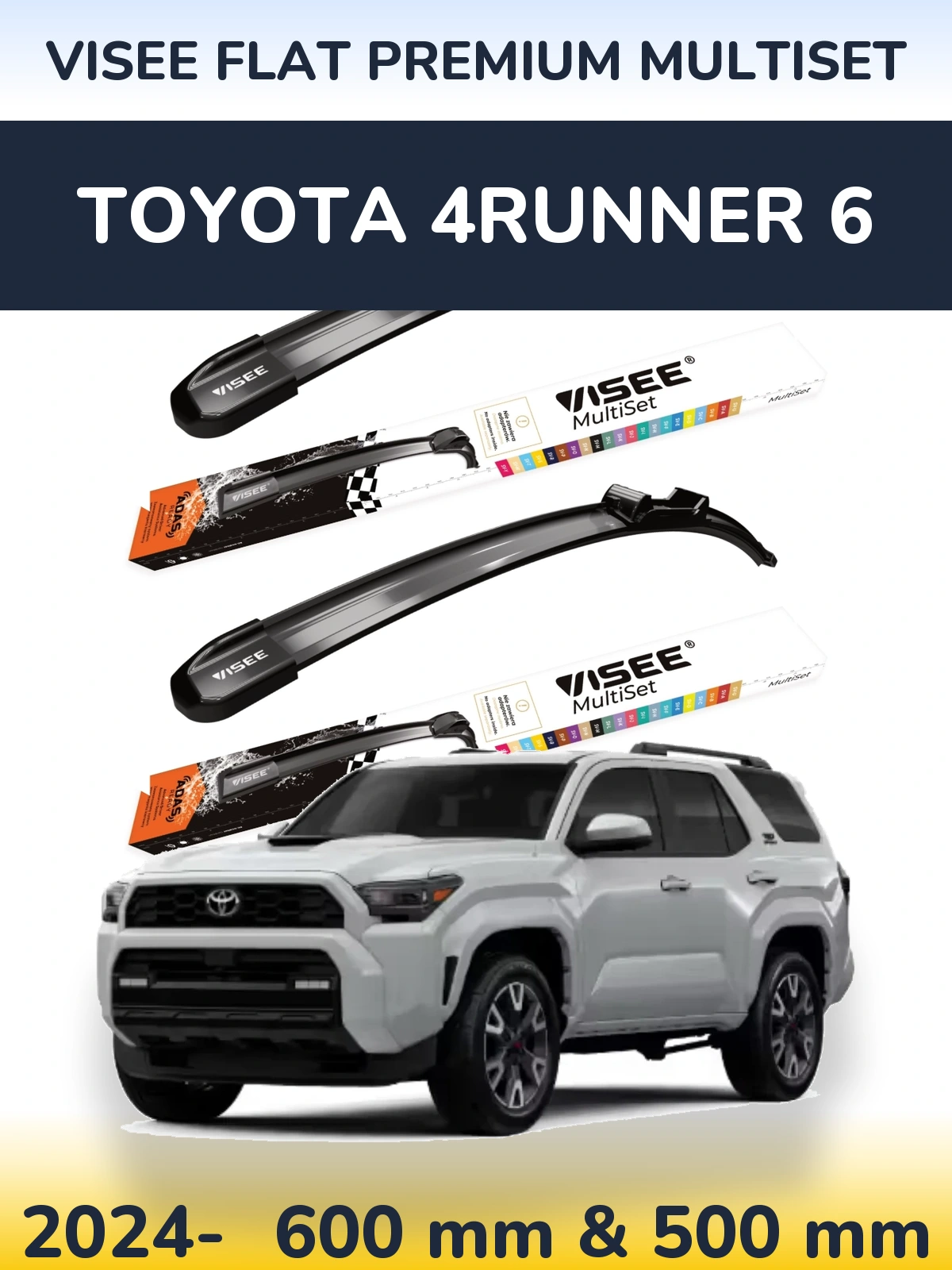 Komplet przednich wycieraczek VISEE FLAT PREMIUM MultiSet 600 & 500 mm do Toyota 4Runner 6 2024-2026