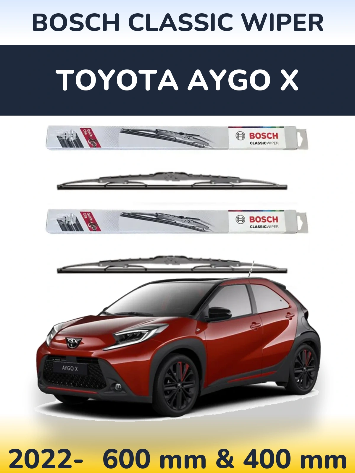 Комплект передних дворников BOSCH Classic Wiper 600 & 400 мм для Toyota Aygo X 2022-2026