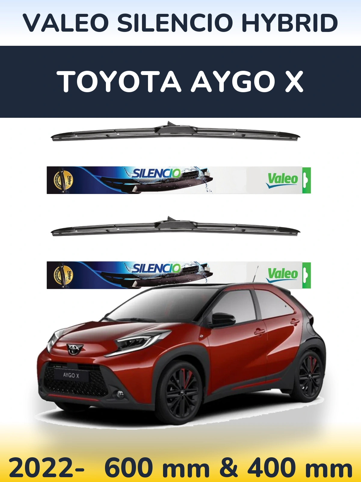 Комплект передних дворников Valeo Silencio Hybrid 600 & 400 мм для Toyota Aygo X 2022-2026