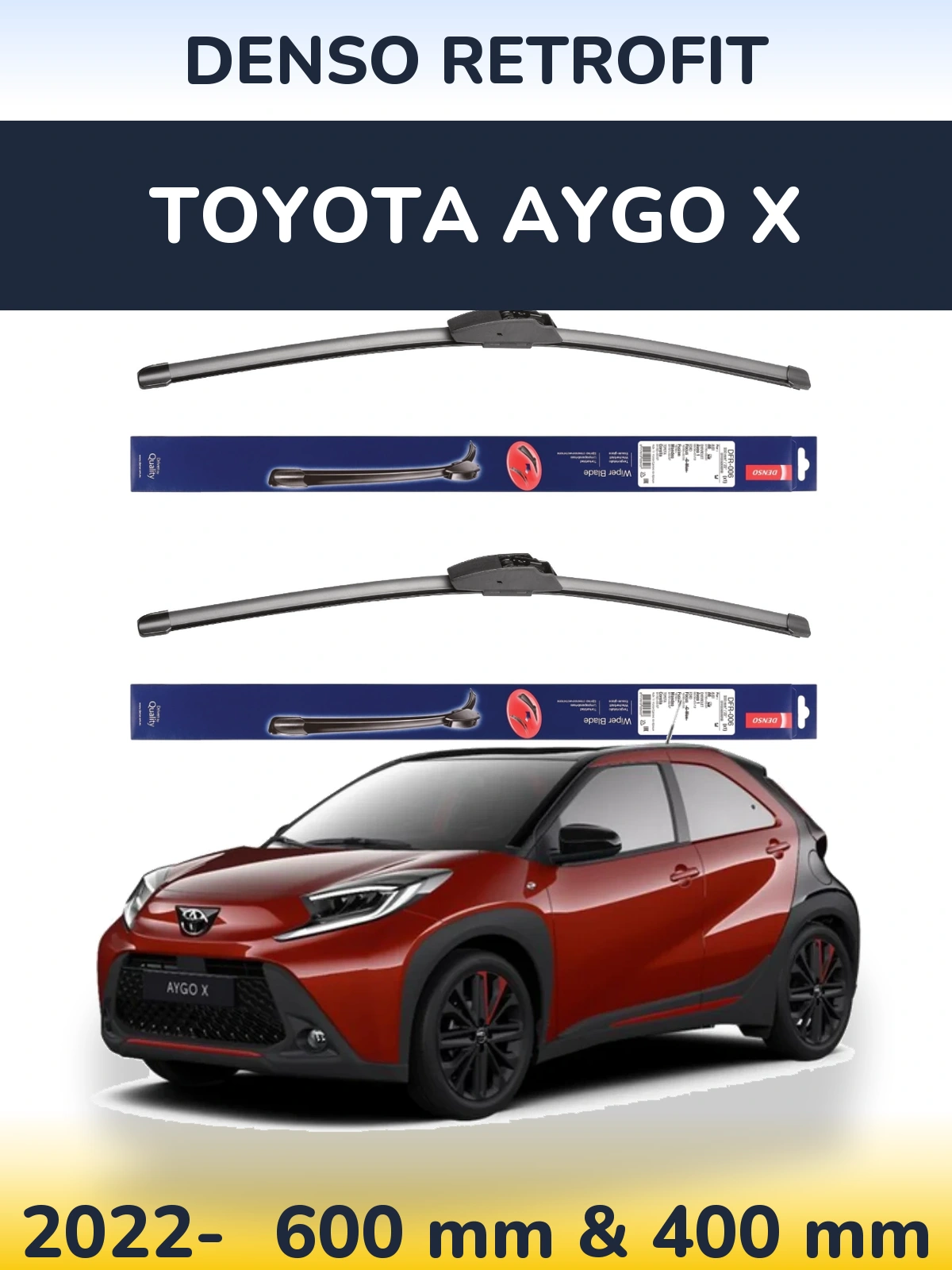 Komplet przednich wycieraczek Denso Retrofit 600 & 400 mm do Toyota Aygo X 2022-2026