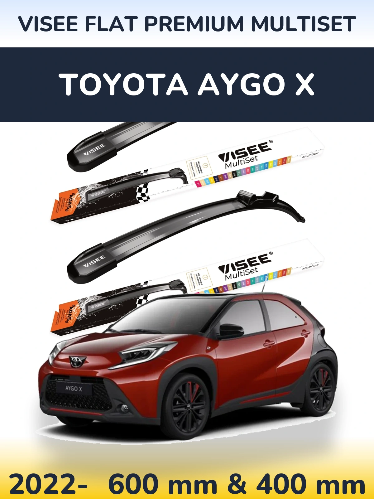 Комплект передних дворников VISEE FLAT PREMIUM MultiSet 600 & 400 мм для Toyota Aygo X 2022-2026
