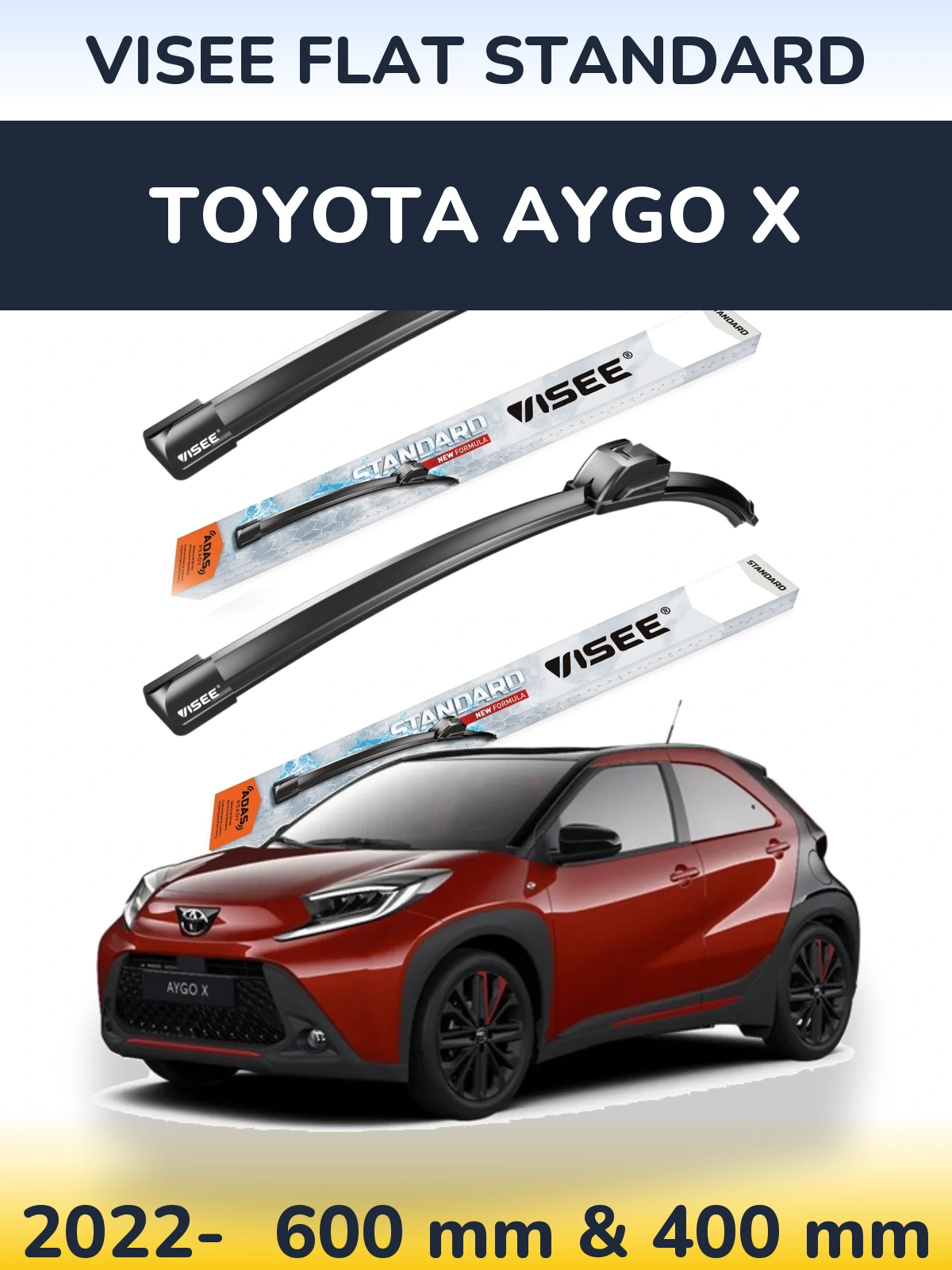 Комплект передних дворников VISEE FLAT STANDARD 600 & 400 мм для Toyota Aygo X 2022-2026