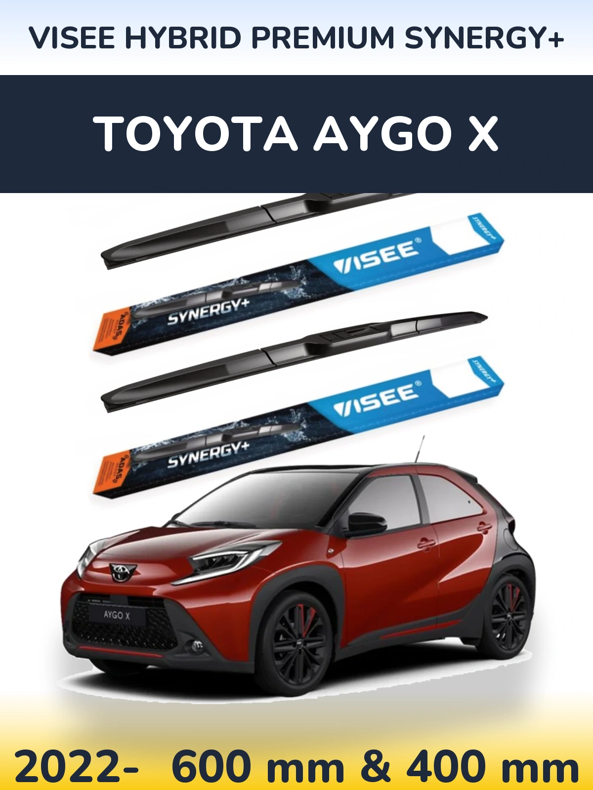 Комплект передних дворников VISEE HYBRID PREMIUM SYNERGY+ 600 & 400 мм для Toyota Aygo X 2022-2026
