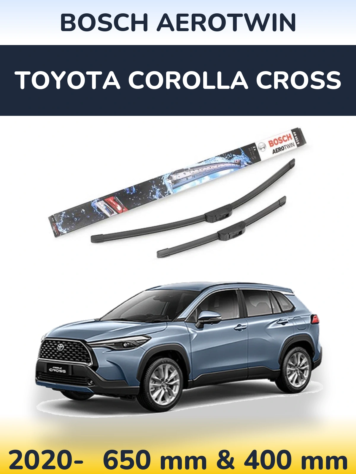 Комплект передних дворников BOSCH AeroTwin 650 & 400 мм для Toyota Corolla Cross 2020-2026