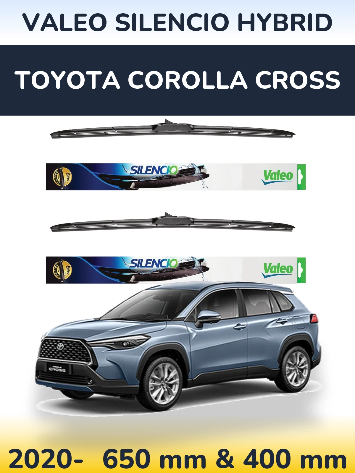 Komplet przednich wycieraczek Valeo Silencio Hybrid 650 & 400 mm do Toyota Corolla Cross 2020-2026