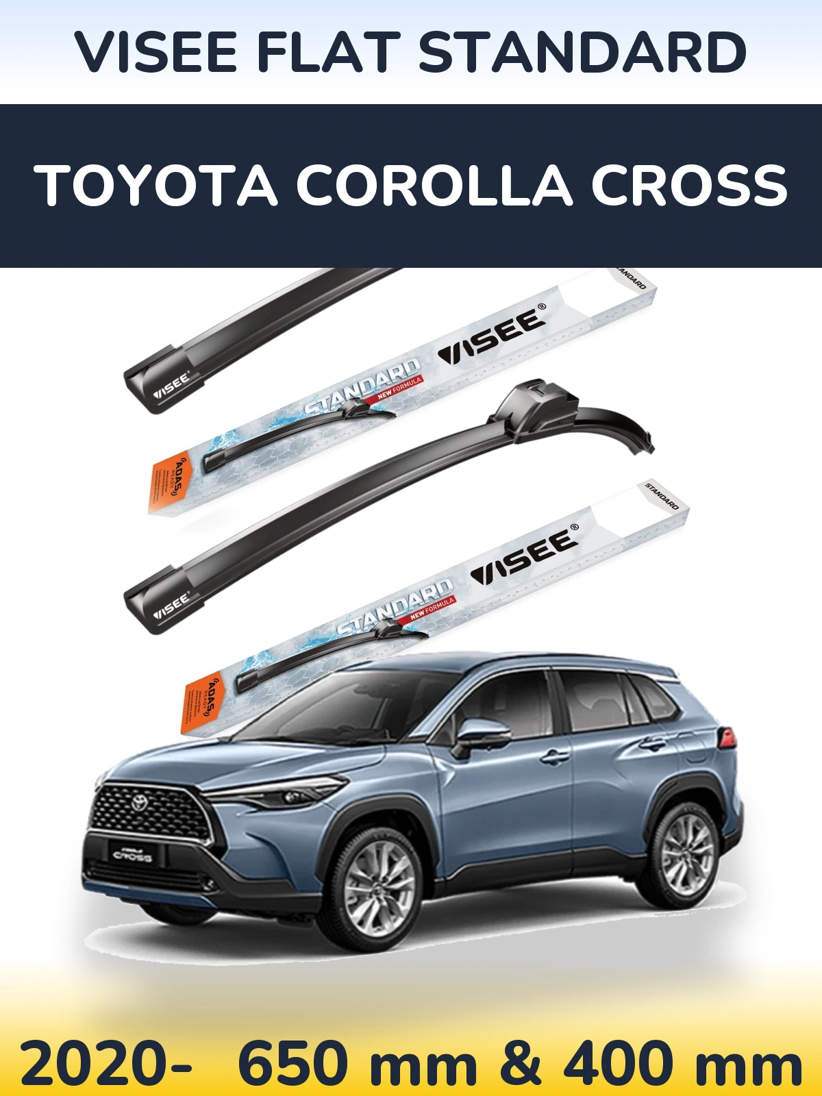 Komplet przednich wycieraczek VISEE FLAT STANDARD 650 & 400 mm do Toyota Corolla Cross 2020-2026