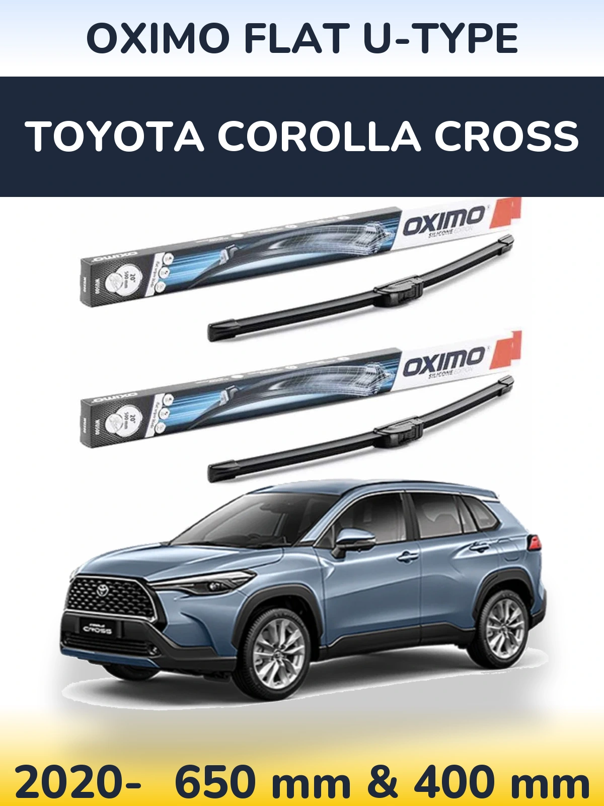 Komplet przednich wycieraczek Oximo Flat U-type 650 & 400 mm do Toyota Corolla Cross 2020-2026