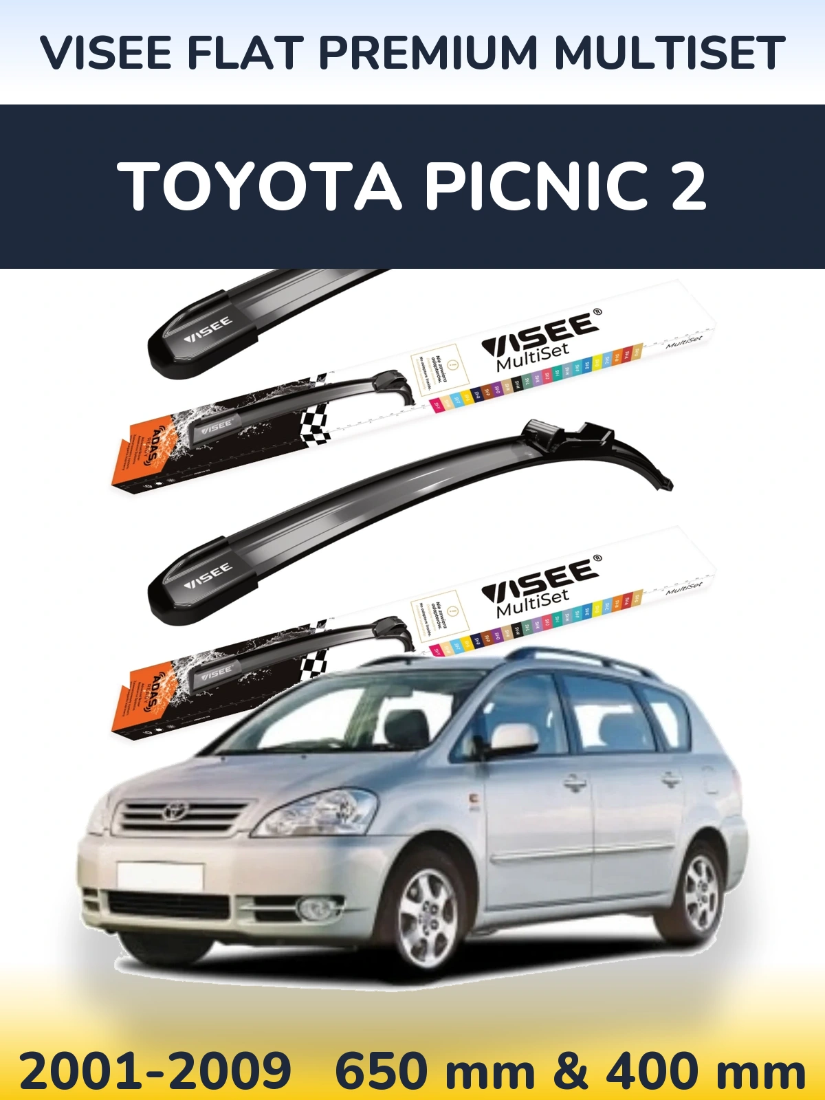 Комплект передних дворников VISEE FLAT PREMIUM MultiSet 650 & 400 мм для Toyota Picnic 2 2001-2009