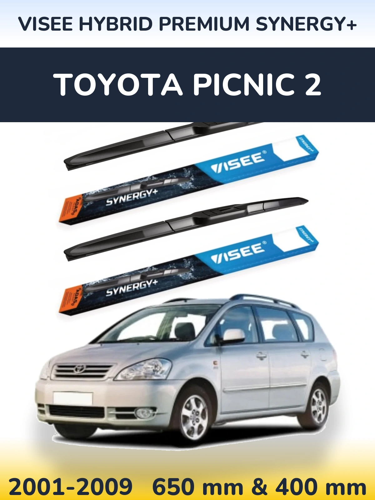 Комплект передних дворников VISEE HYBRID PREMIUM SYNERGY+ 650 & 400 мм для Toyota Picnic 2 2001-2009