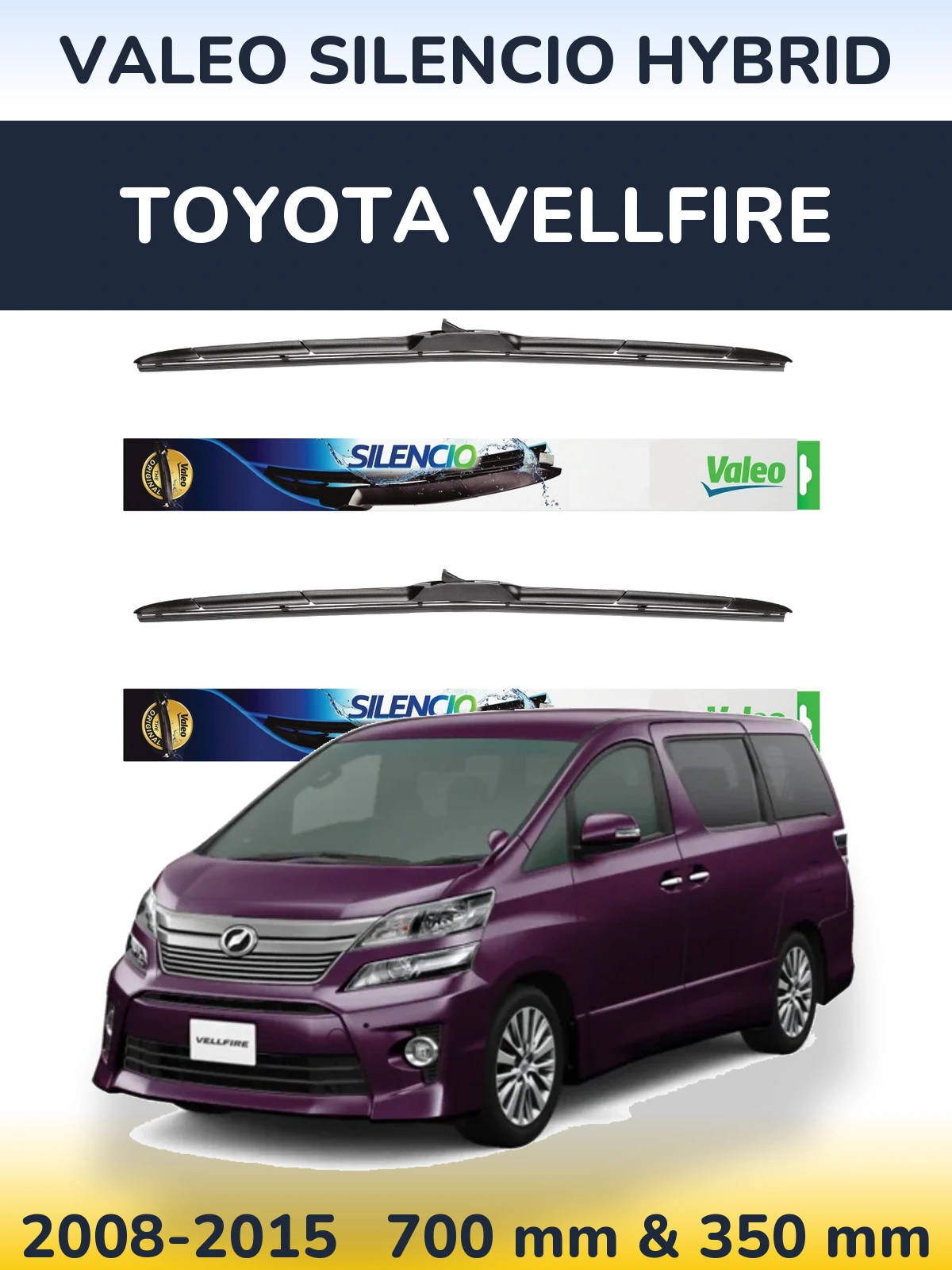 Комплект передних дворников Valeo Silencio Hybrid 700 & 350 мм для Toyota Vellfire 2008-2015