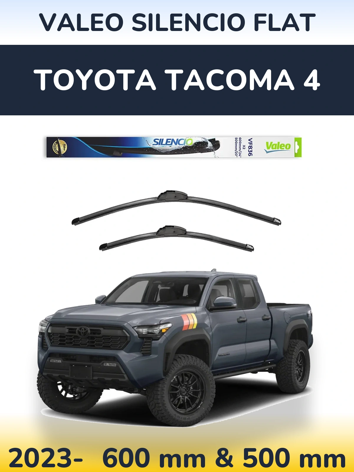 Komplet przednich wycieraczek Valeo Silencio Flat 600 & 500 mm do Toyota Tacoma 4 2023-2026