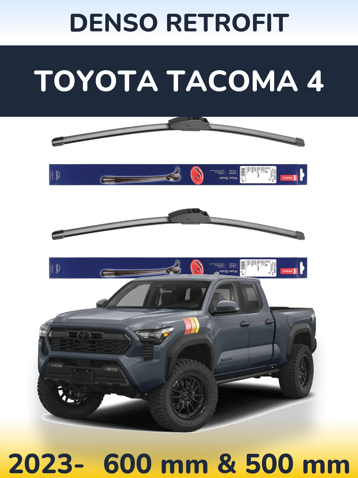 Комплект передних дворников Denso Retrofit 600 & 500 мм для Toyota Tacoma 4 2023-2026