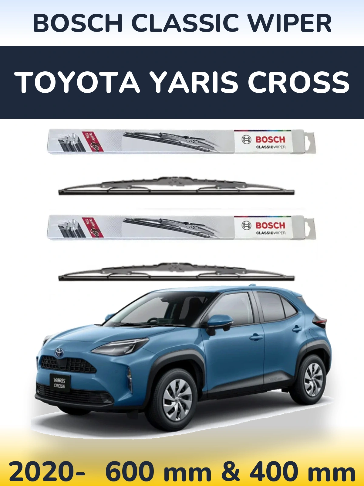 Komplet przednich wycieraczek BOSCH Classic Wiper 600 & 400 mm do Toyota Yaris Cross 2020-2026