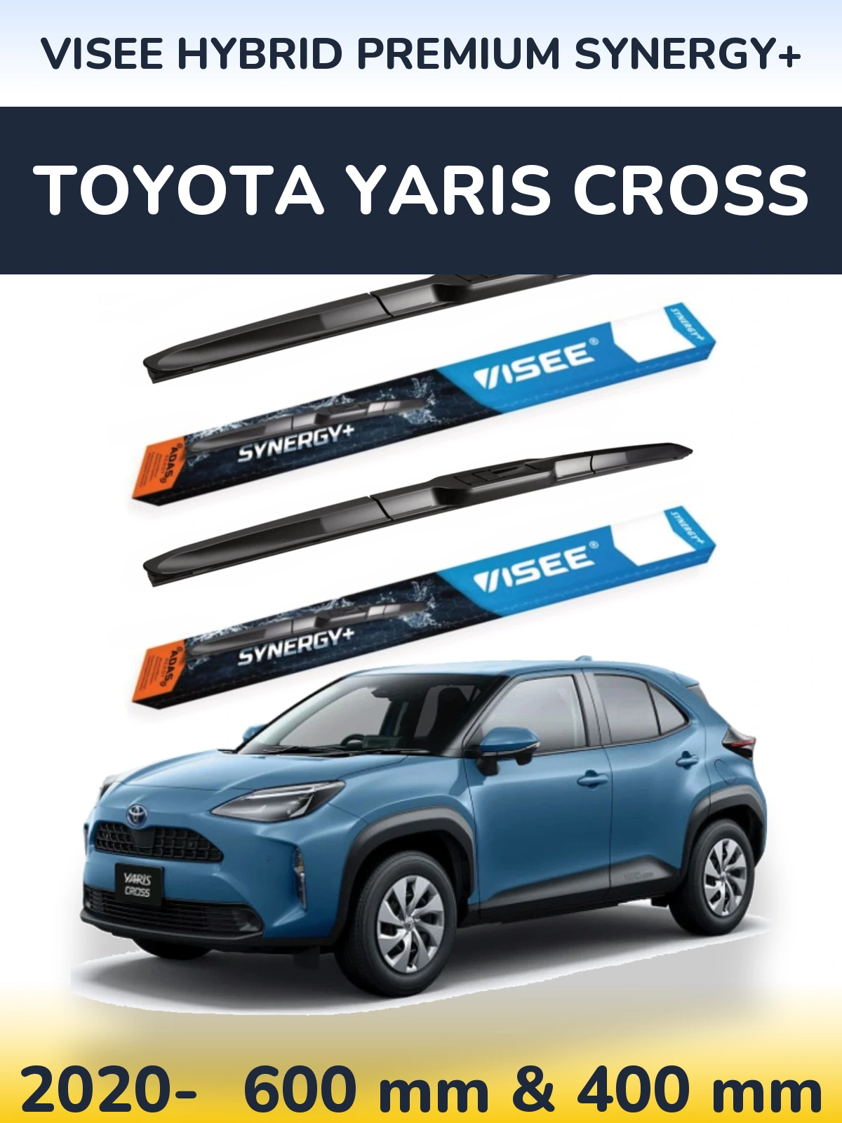 Комплект передних дворников VISEE HYBRID PREMIUM SYNERGY+ 600 & 400 мм для Toyota Yaris Cross 2020-2026