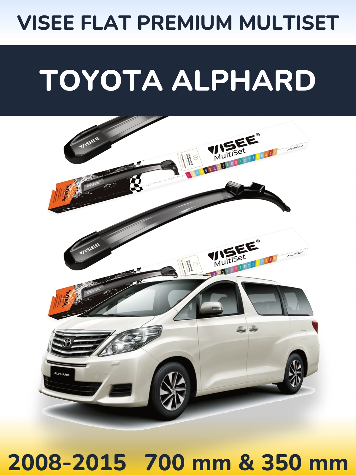 Комплект передних дворников VISEE FLAT PREMIUM MultiSet 700 & 350 мм для Toyota Alphard 2008-2015